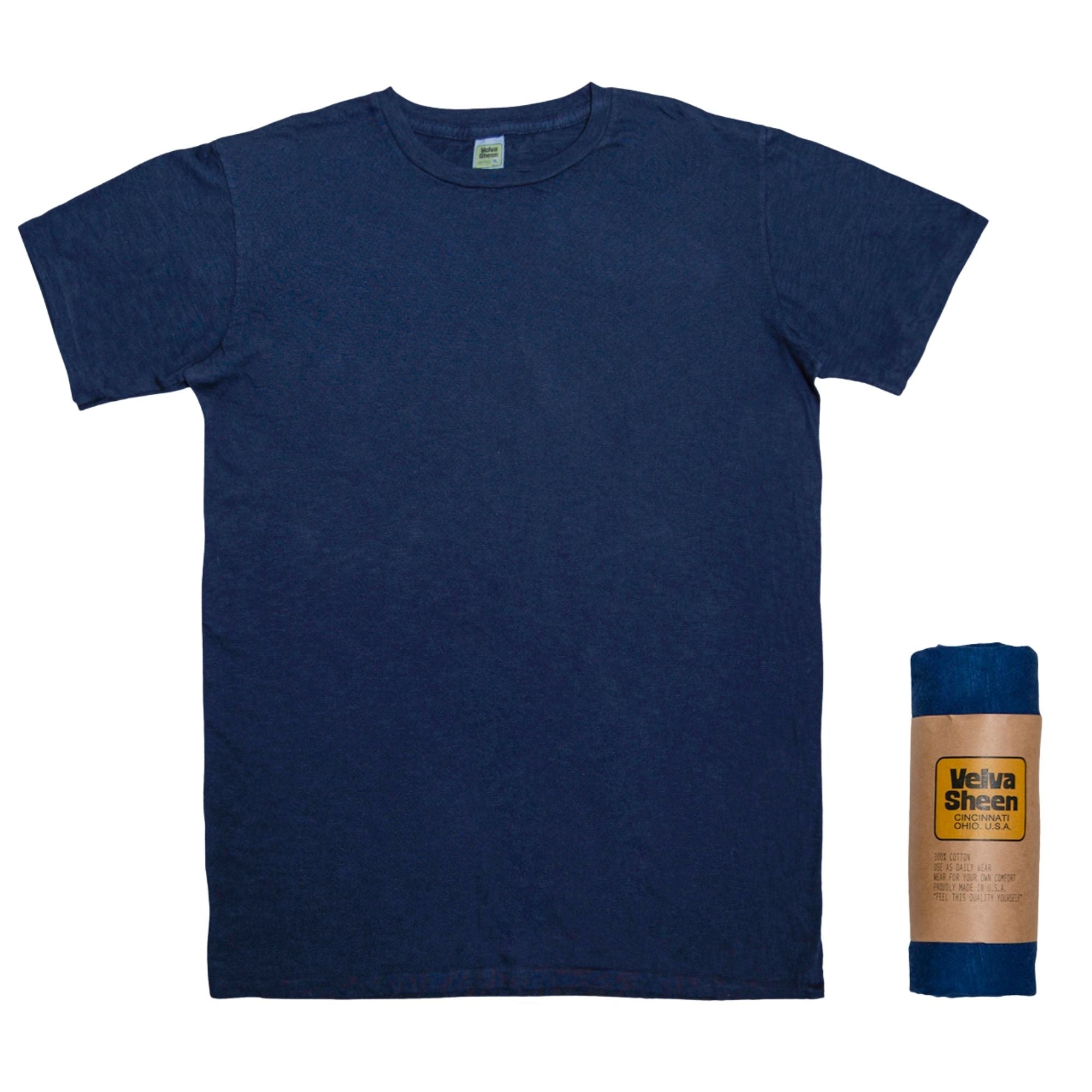 Velva Sheen Rolled Short Sleeve Crew Neck T-Shirt - Navy