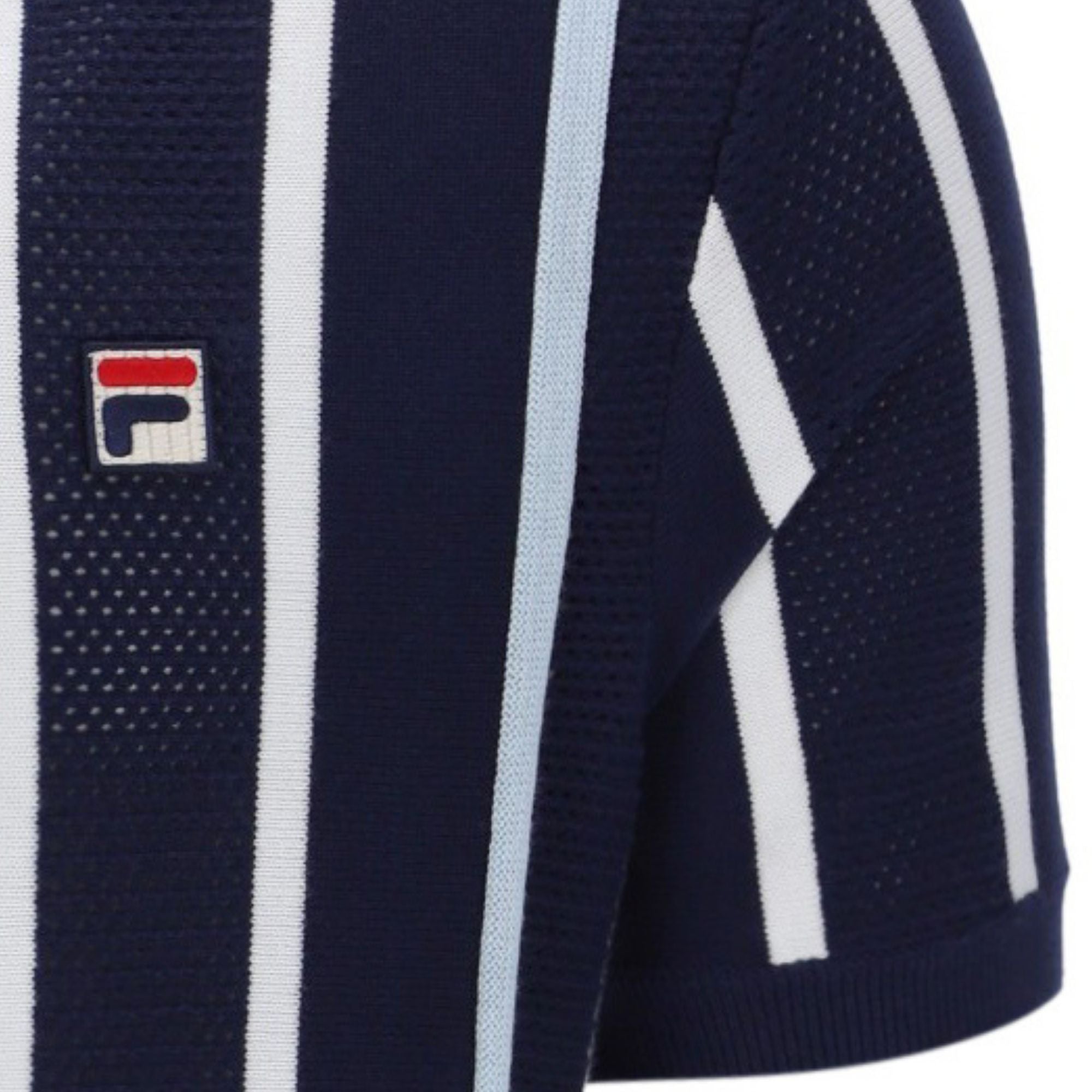 Fila Vintage Giorgio Crochet Patchwork Knitted Polo Shirt - Fila Navy