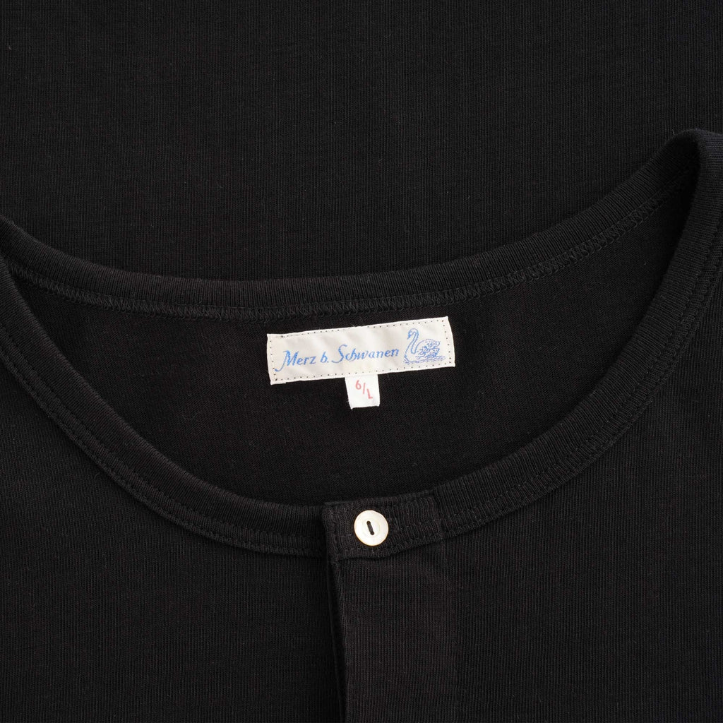 Merz b Schwanen Button Facing Deep Henley Long Sleeve T-Shirt - Black