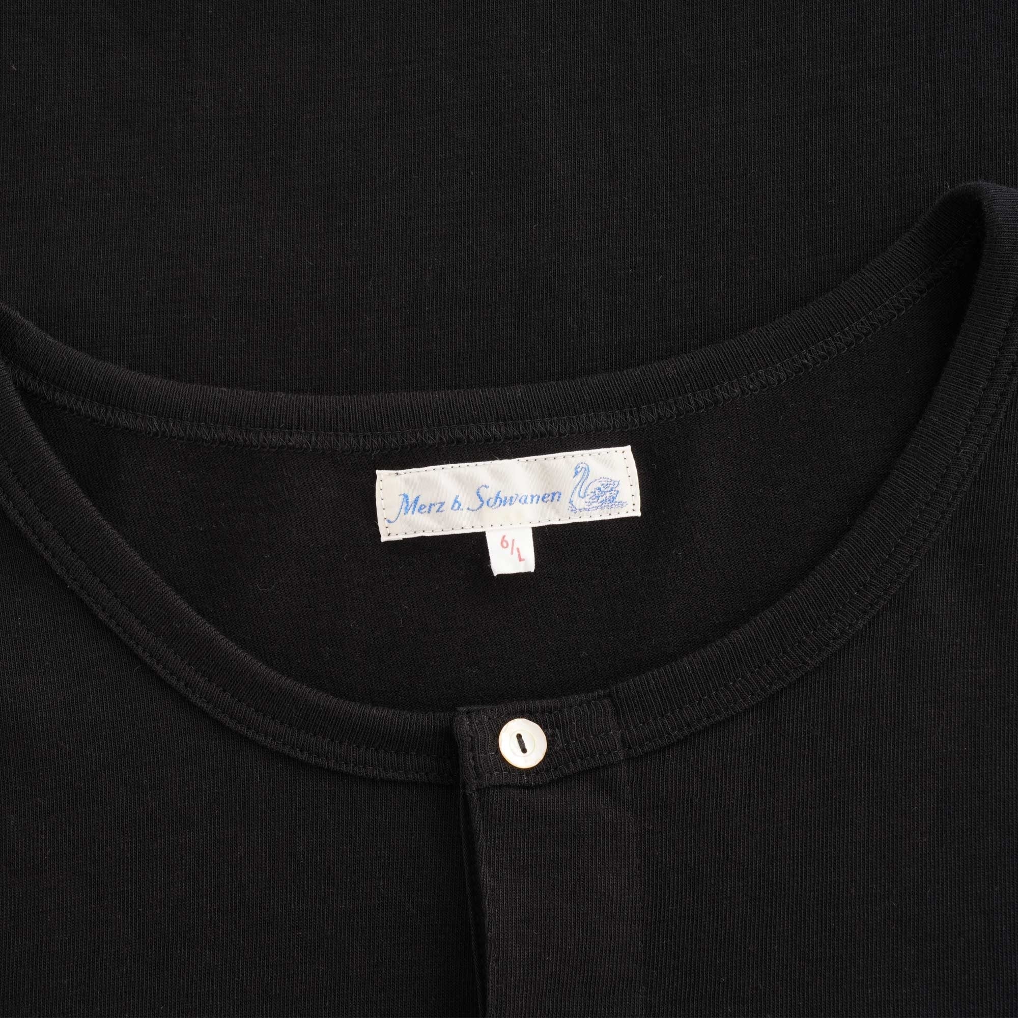 Merz b Schwanen Button Facing Deep Henley Long Sleeve T-Shirt - Black
