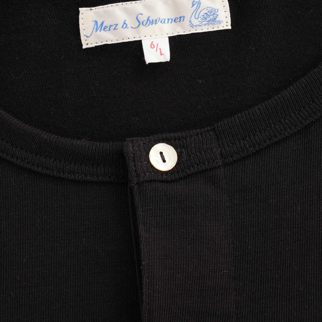 Merz b Schwanen Button Facing Deep Henley Long Sleeve T-Shirt - Black