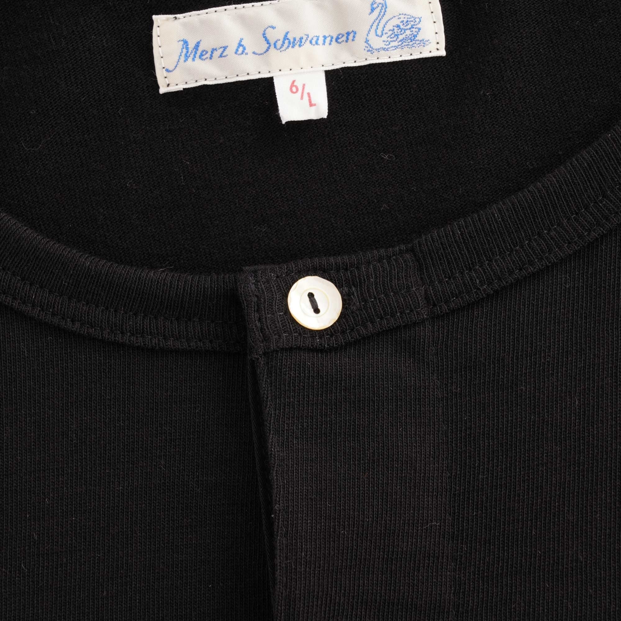 Merz b Schwanen Button Facing Deep Henley Long Sleeve T-Shirt - Black
