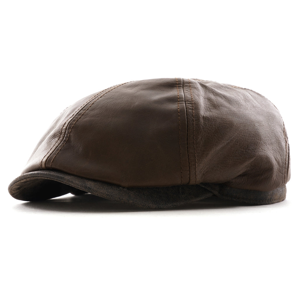 Stetson Hats Hatteras Goatskin Leather Newsboy Cap - Brown