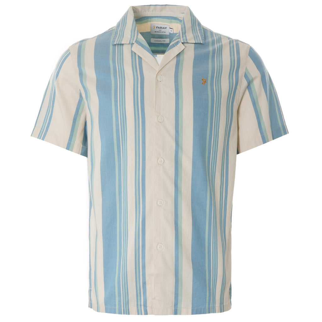 Theroux Stripe Organic Cotton Short Sleeve Shirt - Cream