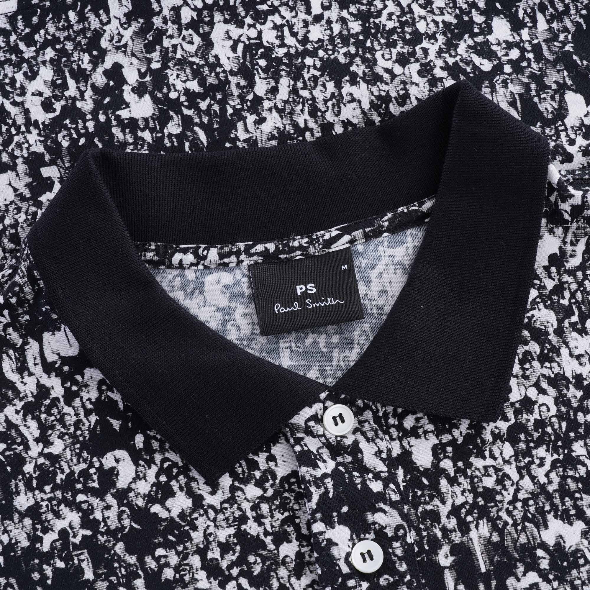 Monochrome 'Crowd' Print Polo Shirt - White