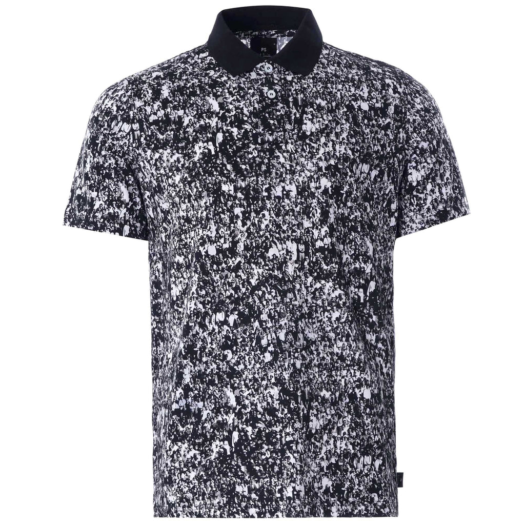 Monochrome 'Crowd' Print Polo Shirt - White
