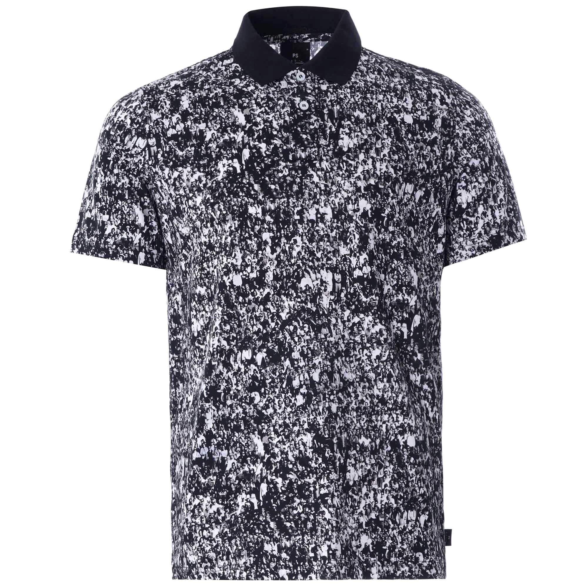 Monochrome 'Crowd' Print Polo Shirt - White