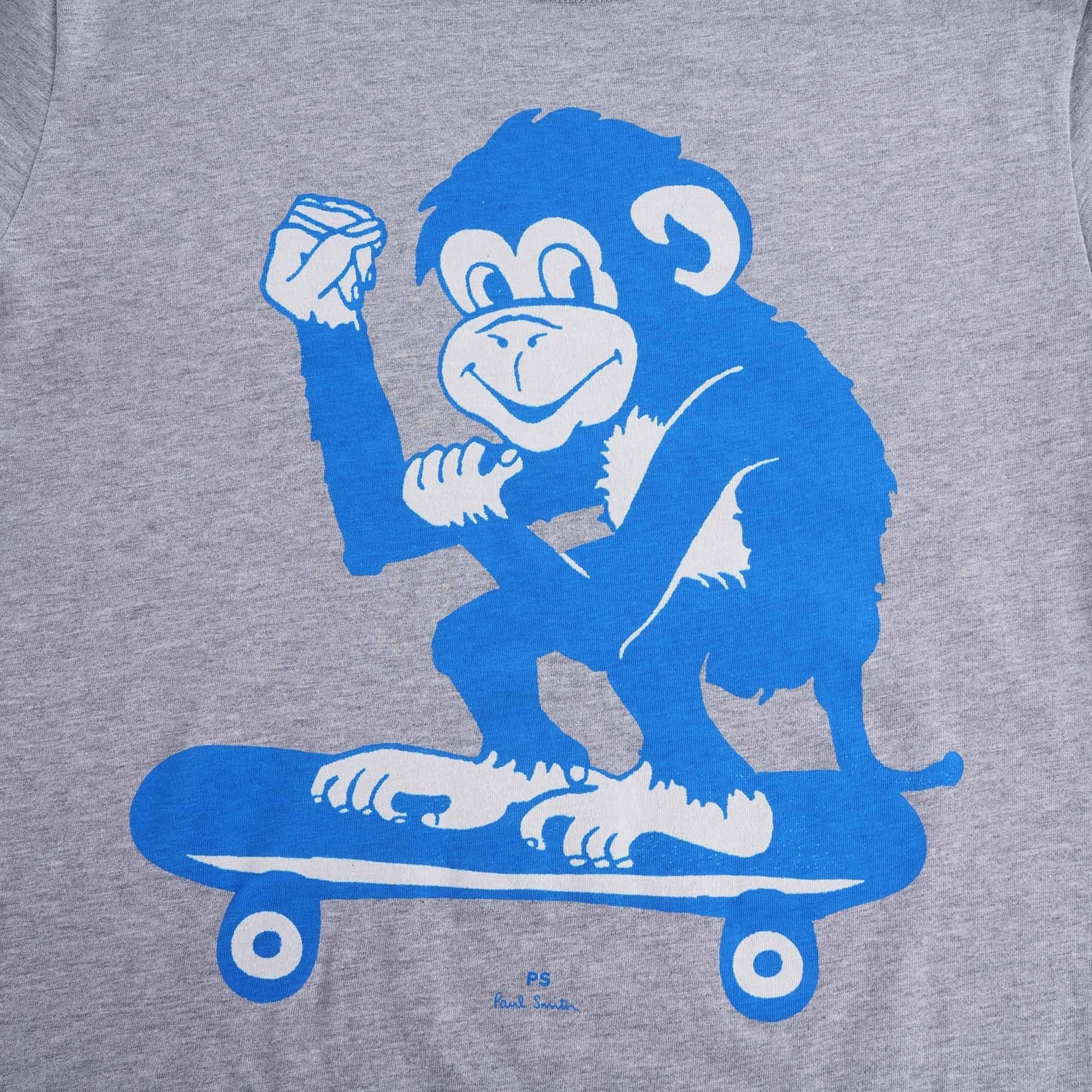 Slim-Fit 'Skater Monkey' Print Organic-Cotton T-Shirt - Melange