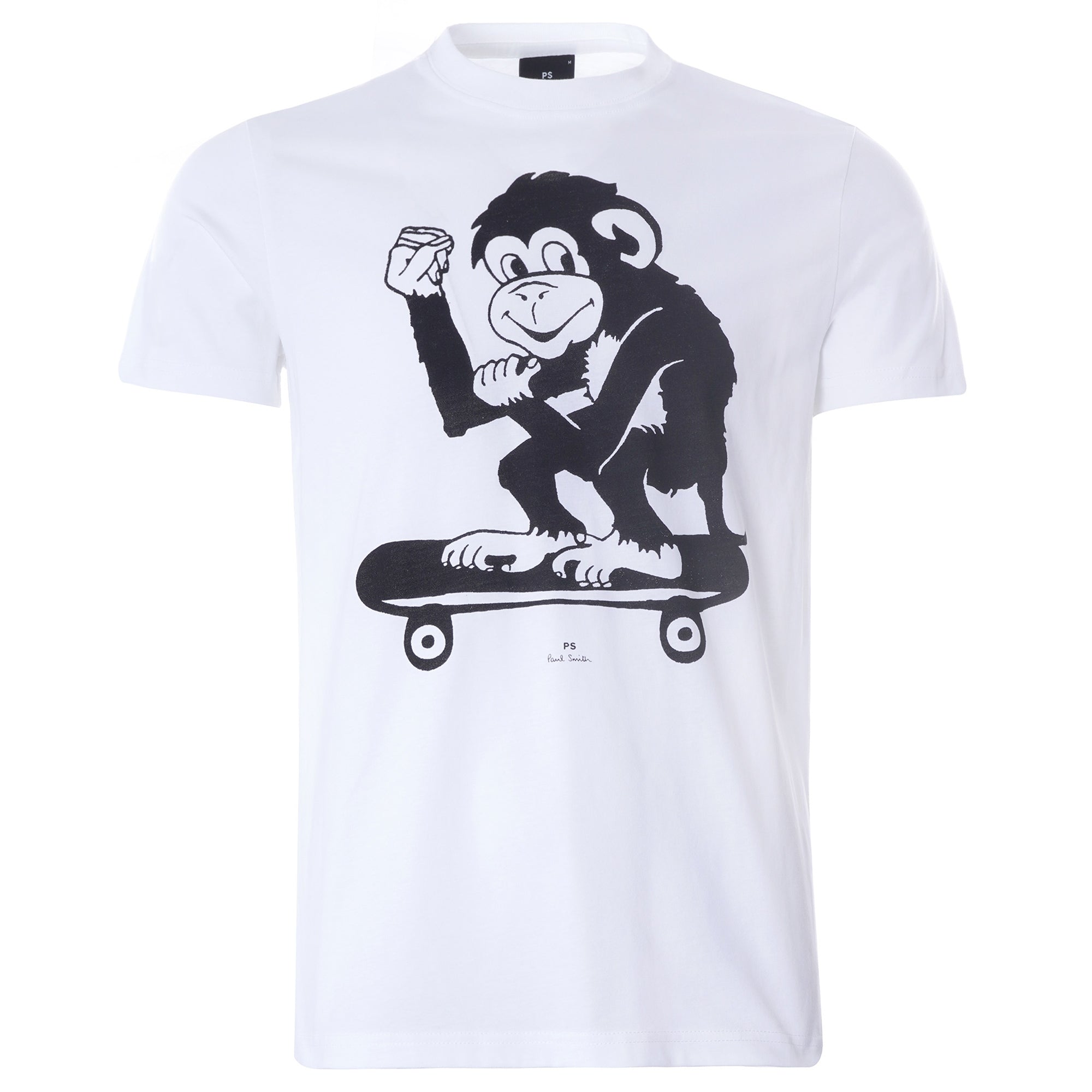 Slim-Fit 'Skater Monkey' Print Organic-Cotton T-Shirt - White