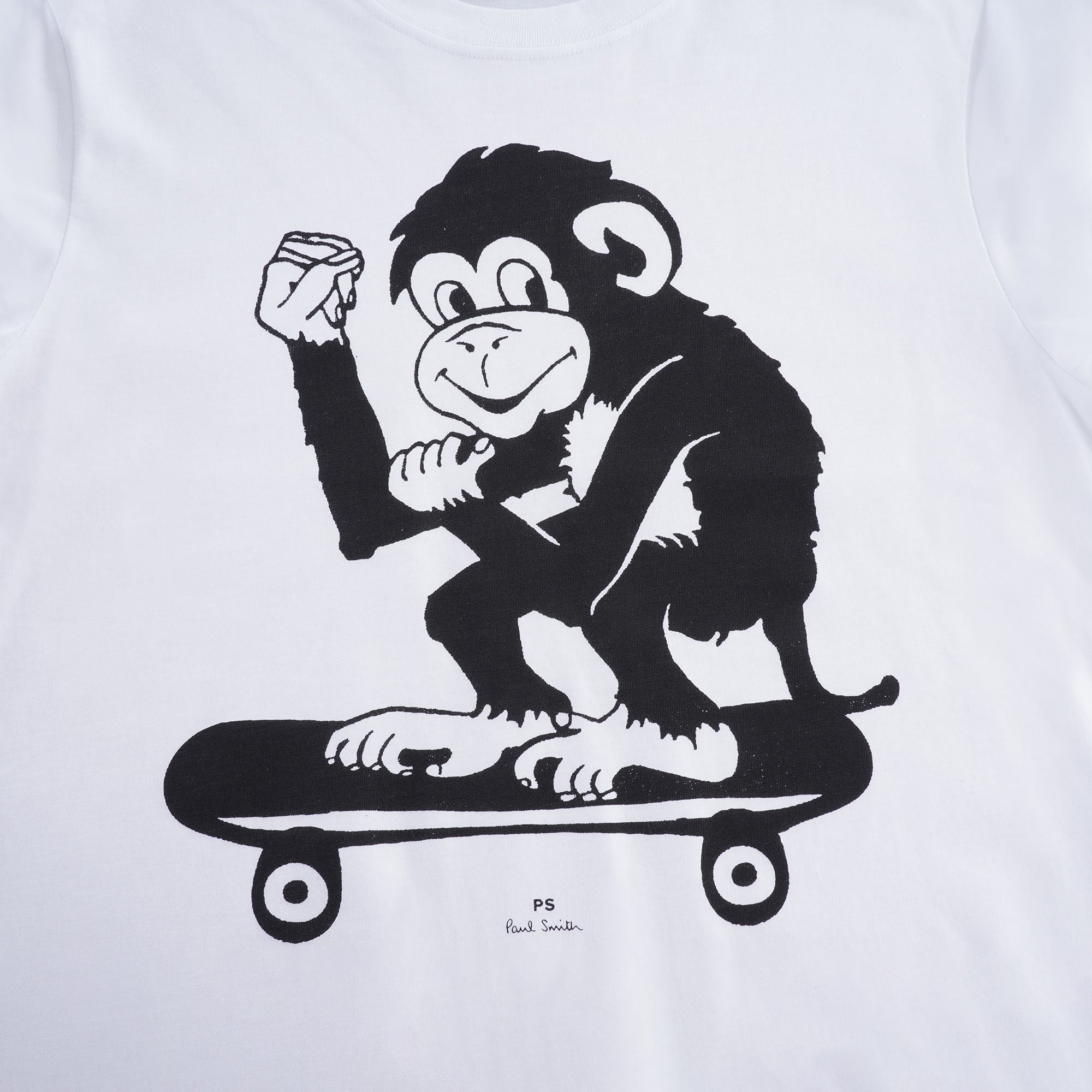 Slim-Fit 'Skater Monkey' Print Organic-Cotton T-Shirt - White