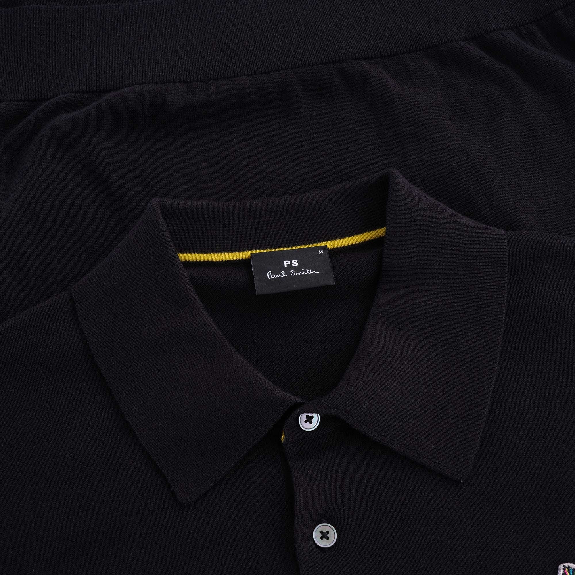 Zebra Logo Knitted Polo Shirt - Black