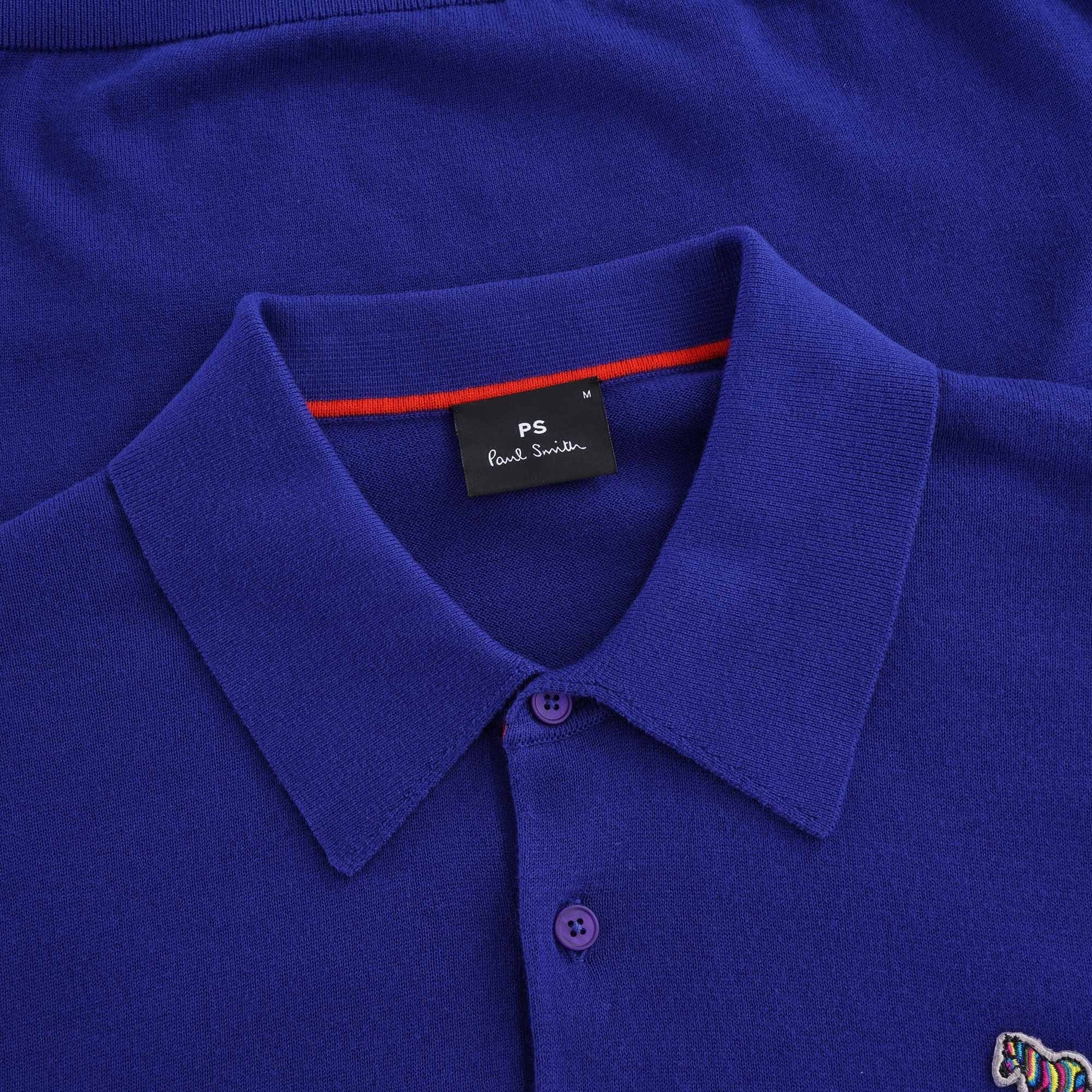 Zebra Logo Knitted Polo Shirt - Indigo