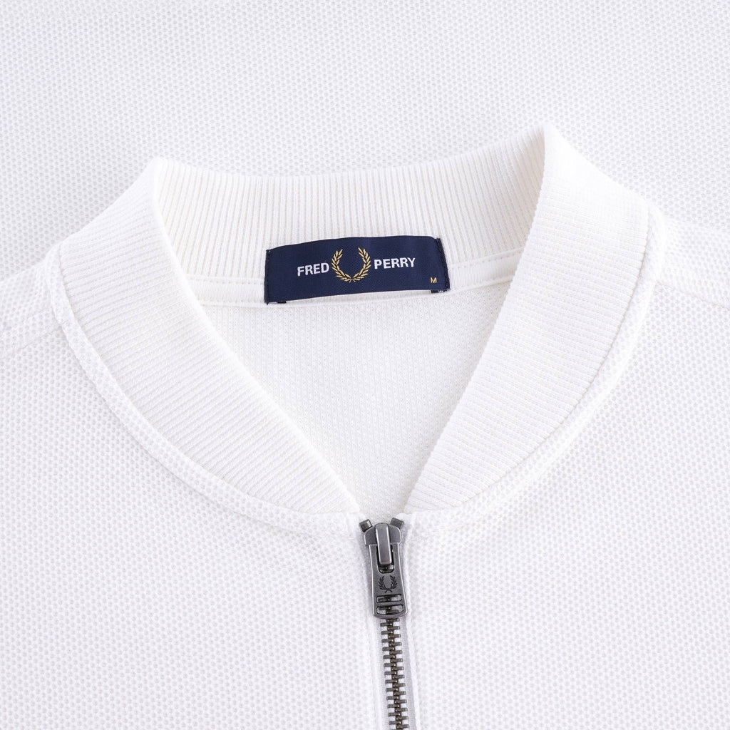Tipped Cuff Zip Neck Polo Shirt - Snow White