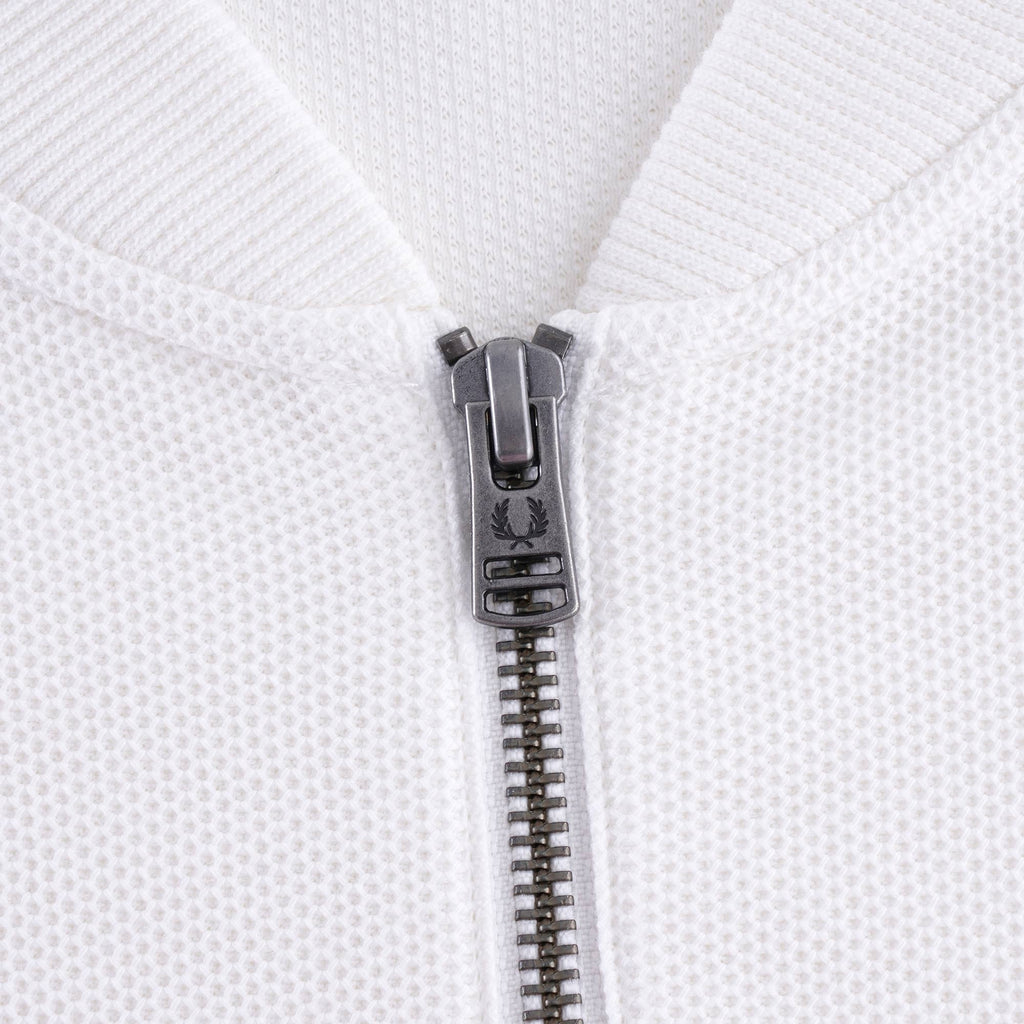 Tipped Cuff Zip Neck Polo Shirt - Snow White