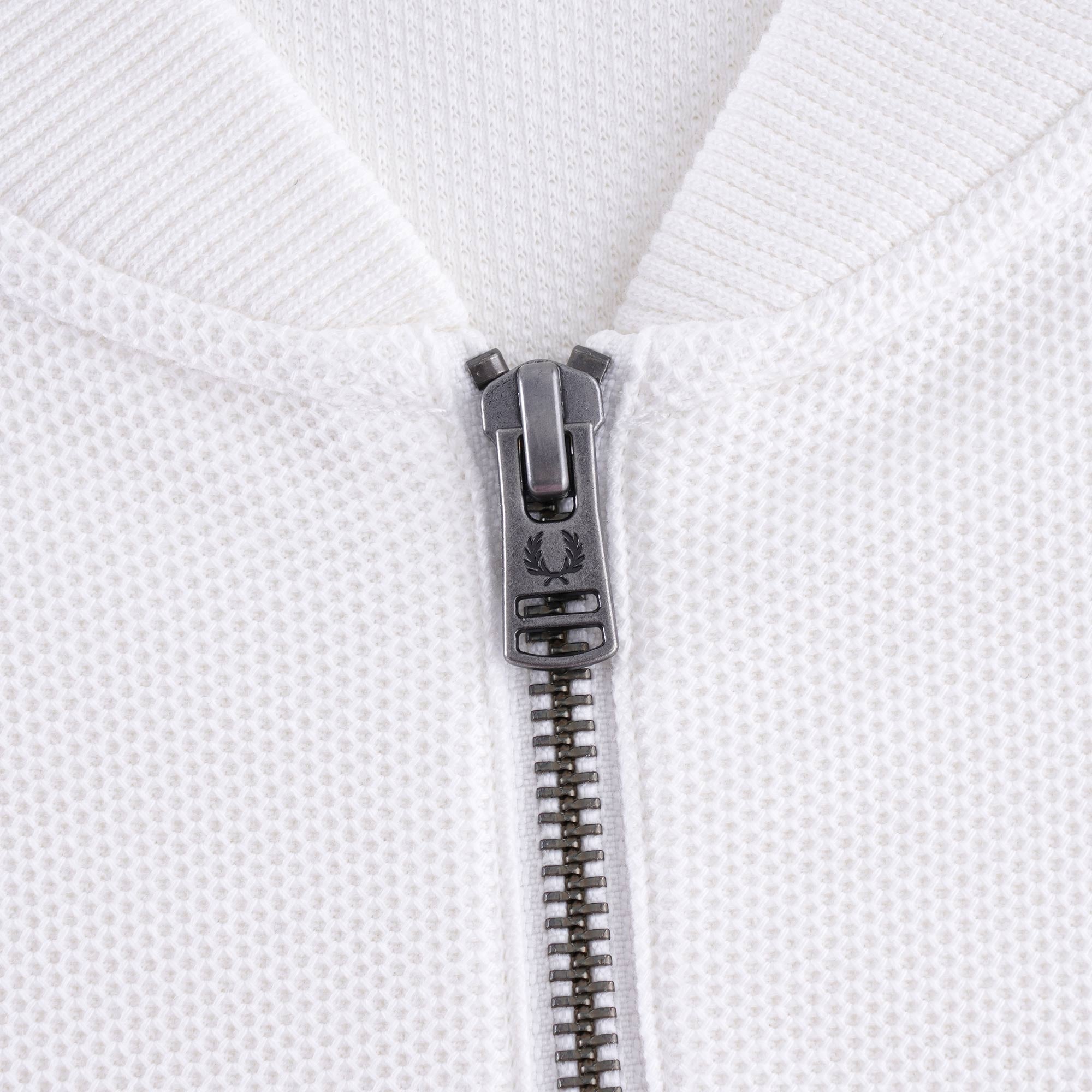 Tipped Cuff Zip Neck Polo Shirt - Snow White