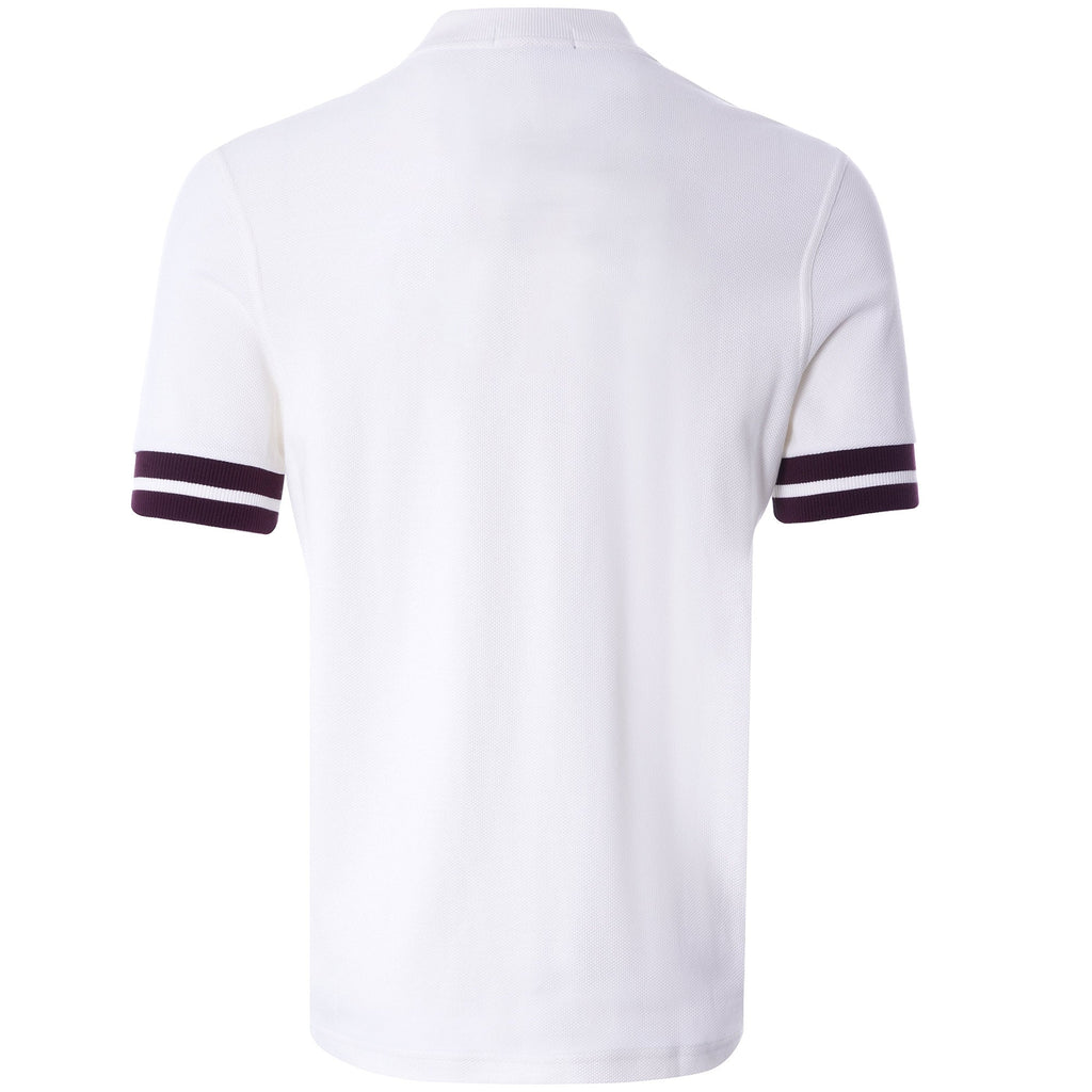 Tipped Cuff Zip Neck Polo Shirt - Snow White