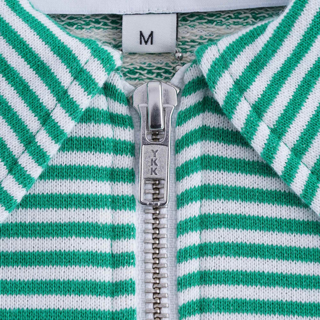 Sugden Cotton Loopback Stripe Zip Sweatshirt - Ecru/Green