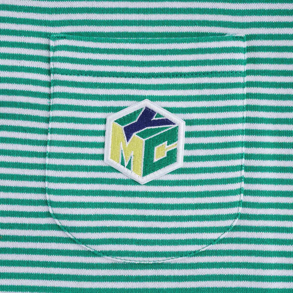 Sugden Cotton Loopback Stripe Zip Sweatshirt - Ecru/Green