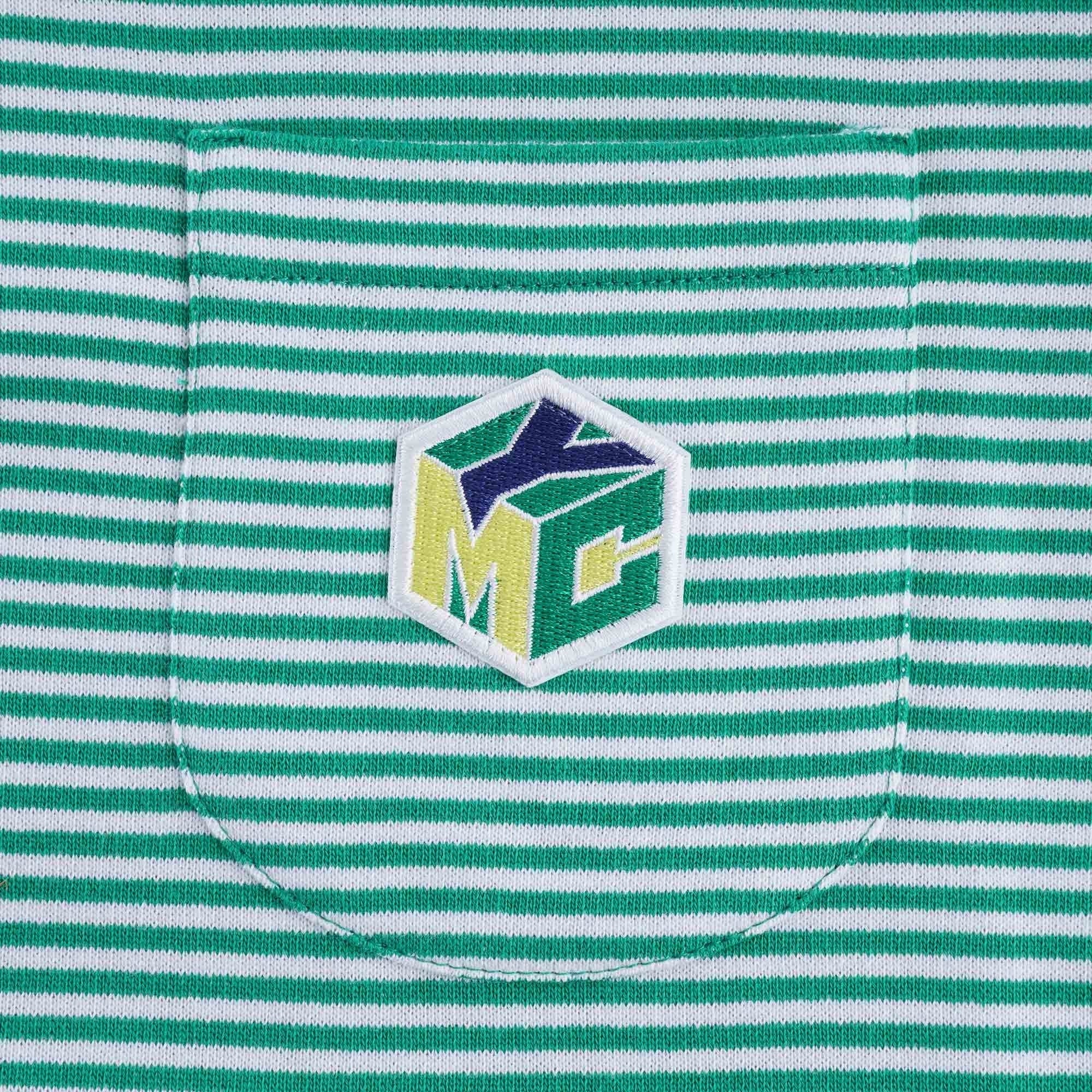 Sugden Cotton Loopback Stripe Zip Sweatshirt - Ecru/Green