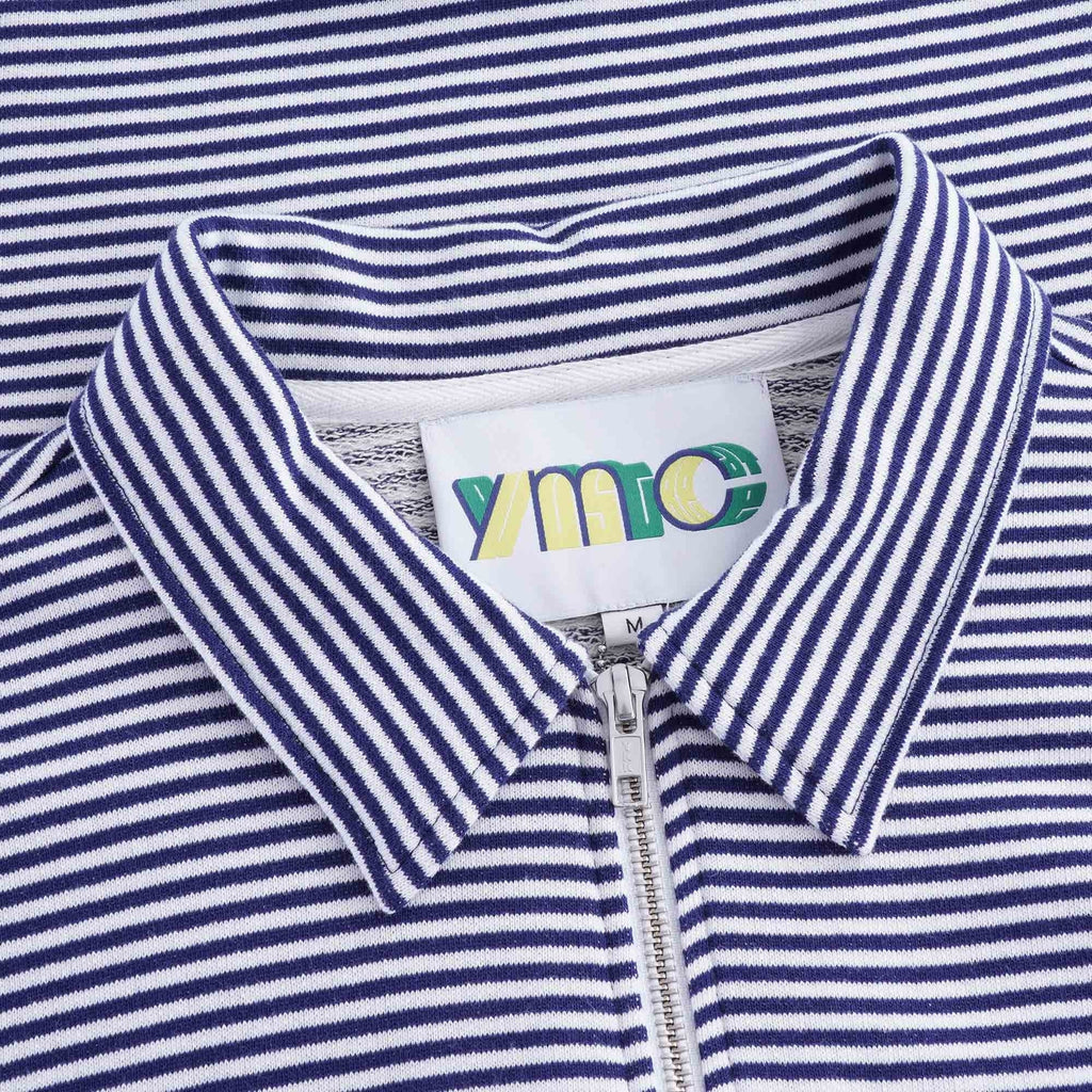 Sugden Cotton Loopback Stripe Zip Sweatshirt - Ecru/Navy