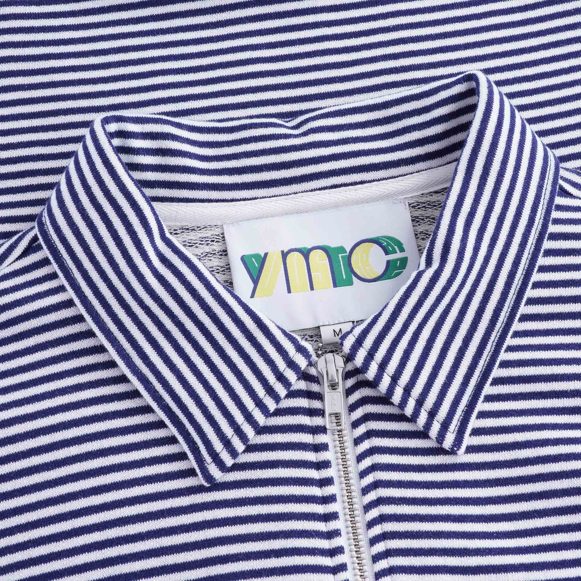 Sugden Cotton Loopback Stripe Zip Sweatshirt - Ecru/Navy