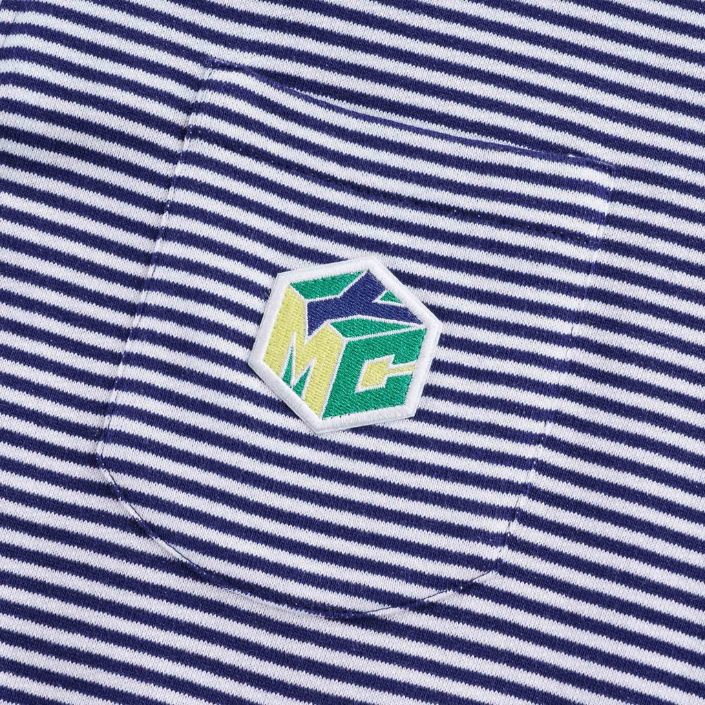 Sugden Cotton Loopback Stripe Zip Sweatshirt - Ecru/Navy