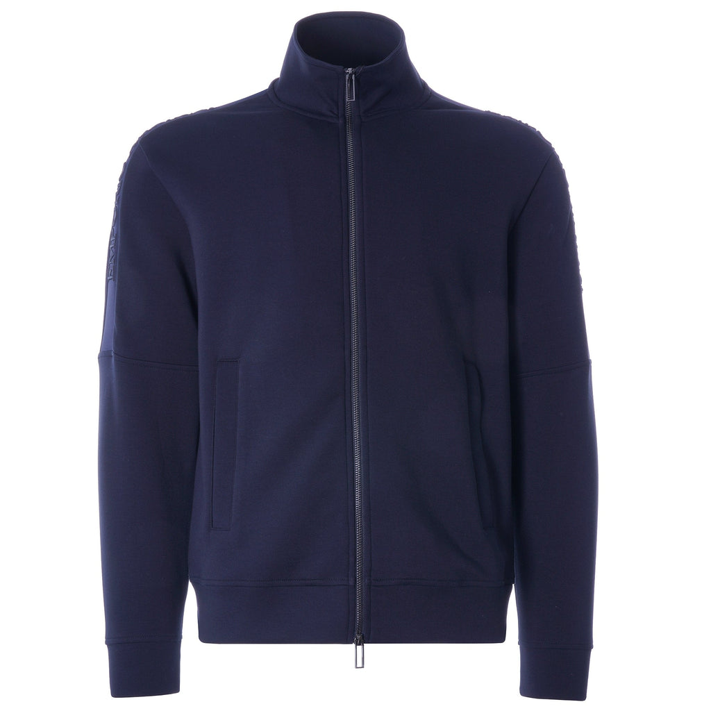 Full-Zip Double Jersey Sweatshirt Logo Sleeve Embroidery - Blu Navy