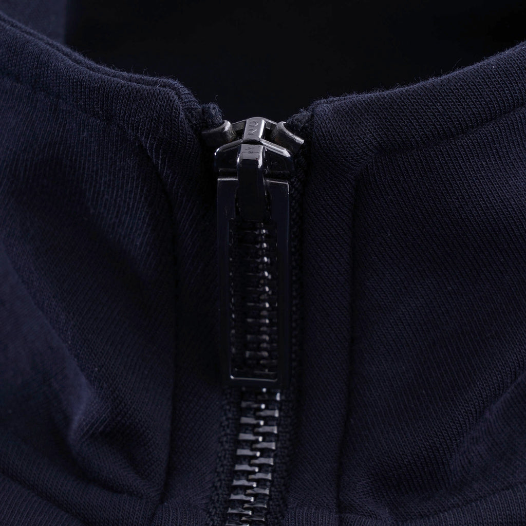 Full-Zip Double Jersey Sweatshirt Logo Sleeve Embroidery - Blu Navy
