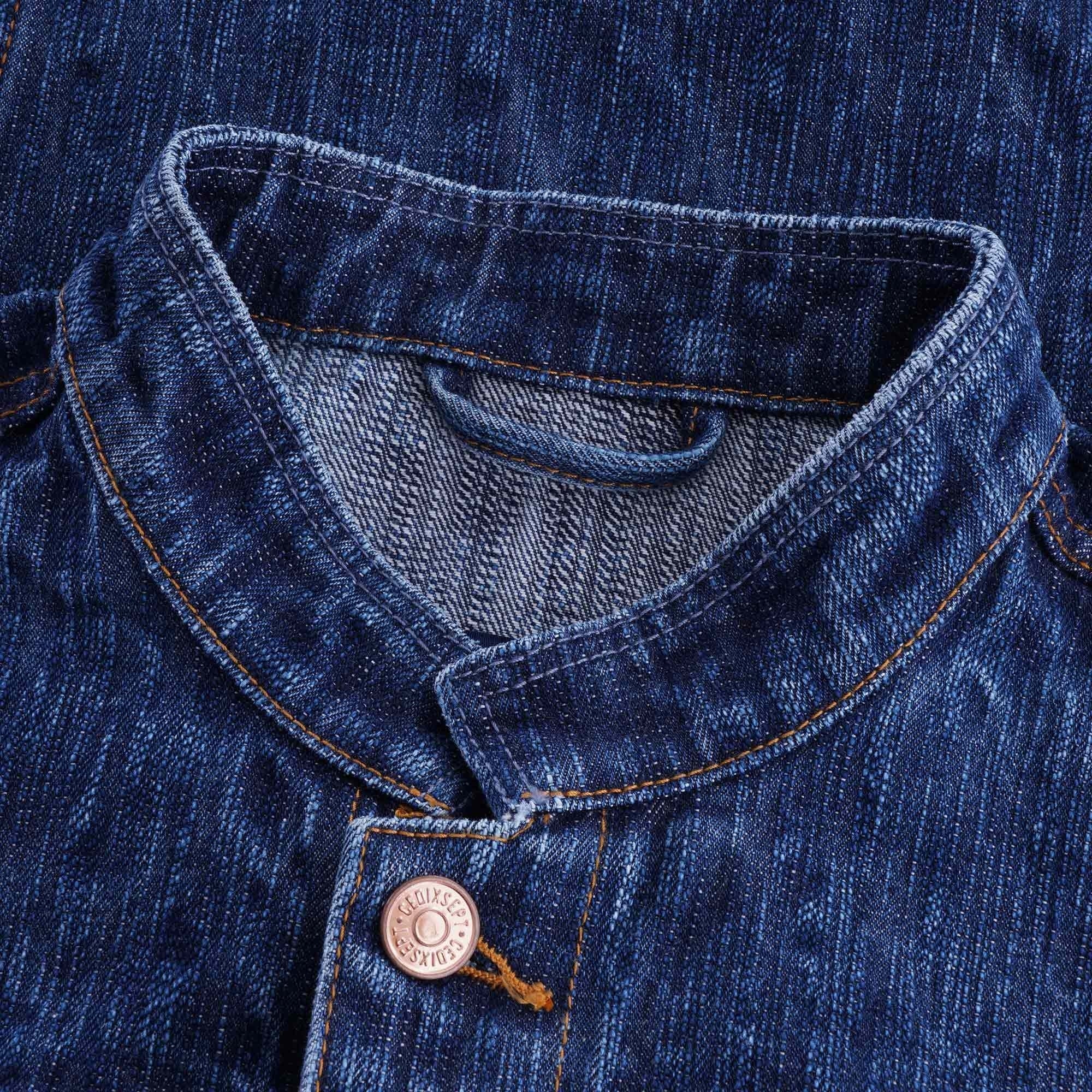 Mandarin Collar Kuroki Japanese Selvedge Denim Jacket - Stone Wash