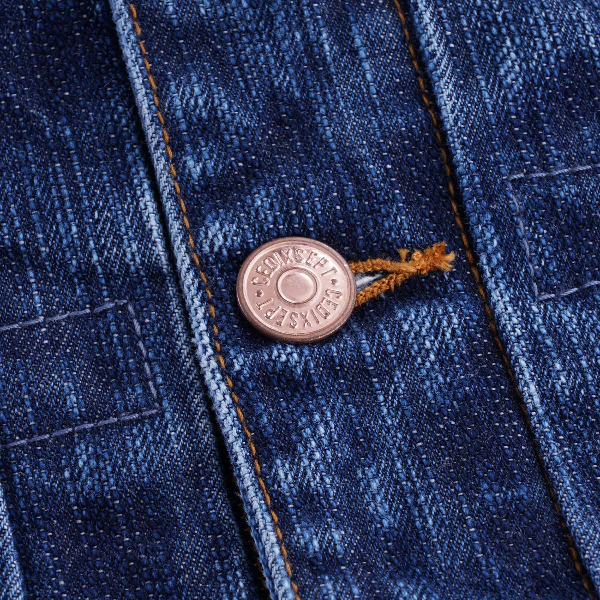 Mandarin Collar Kuroki Japanese Selvedge Denim Jacket - Stone Wash
