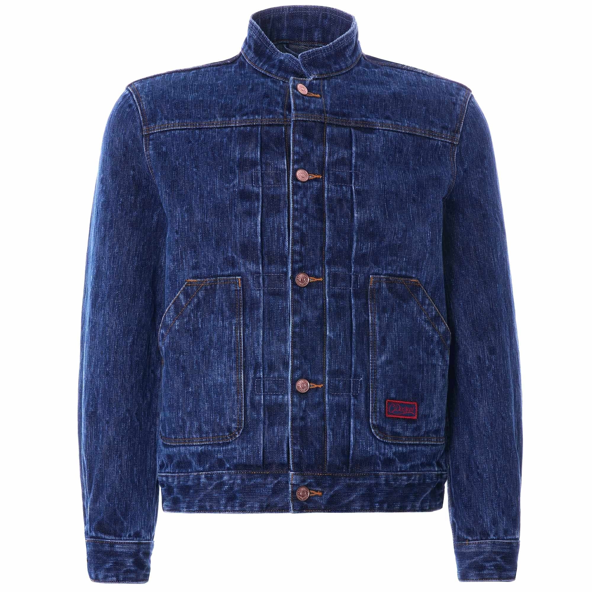 Mandarin Collar Kuroki Japanese Selvedge Denim Jacket - Stone Wash