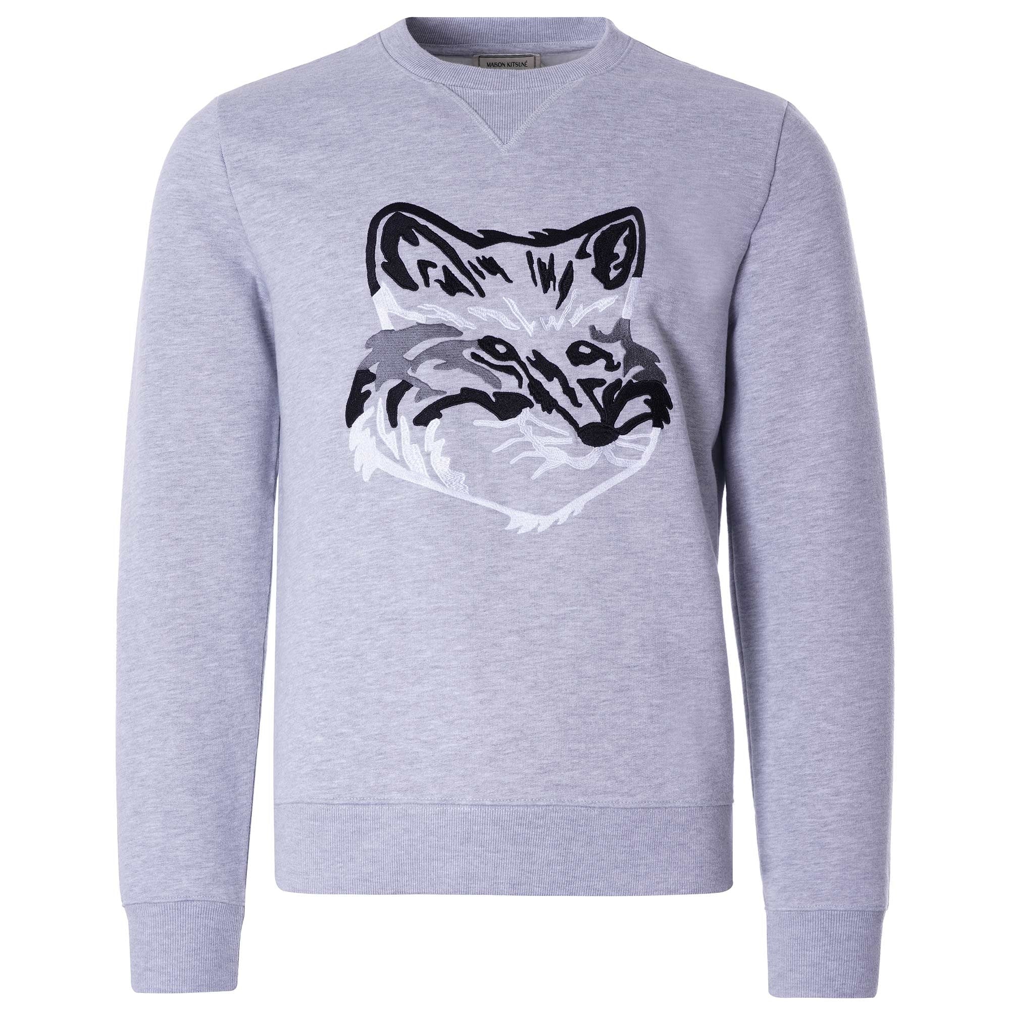 Big Fox Embroidery Regular Sweatshirt - Grey Melange