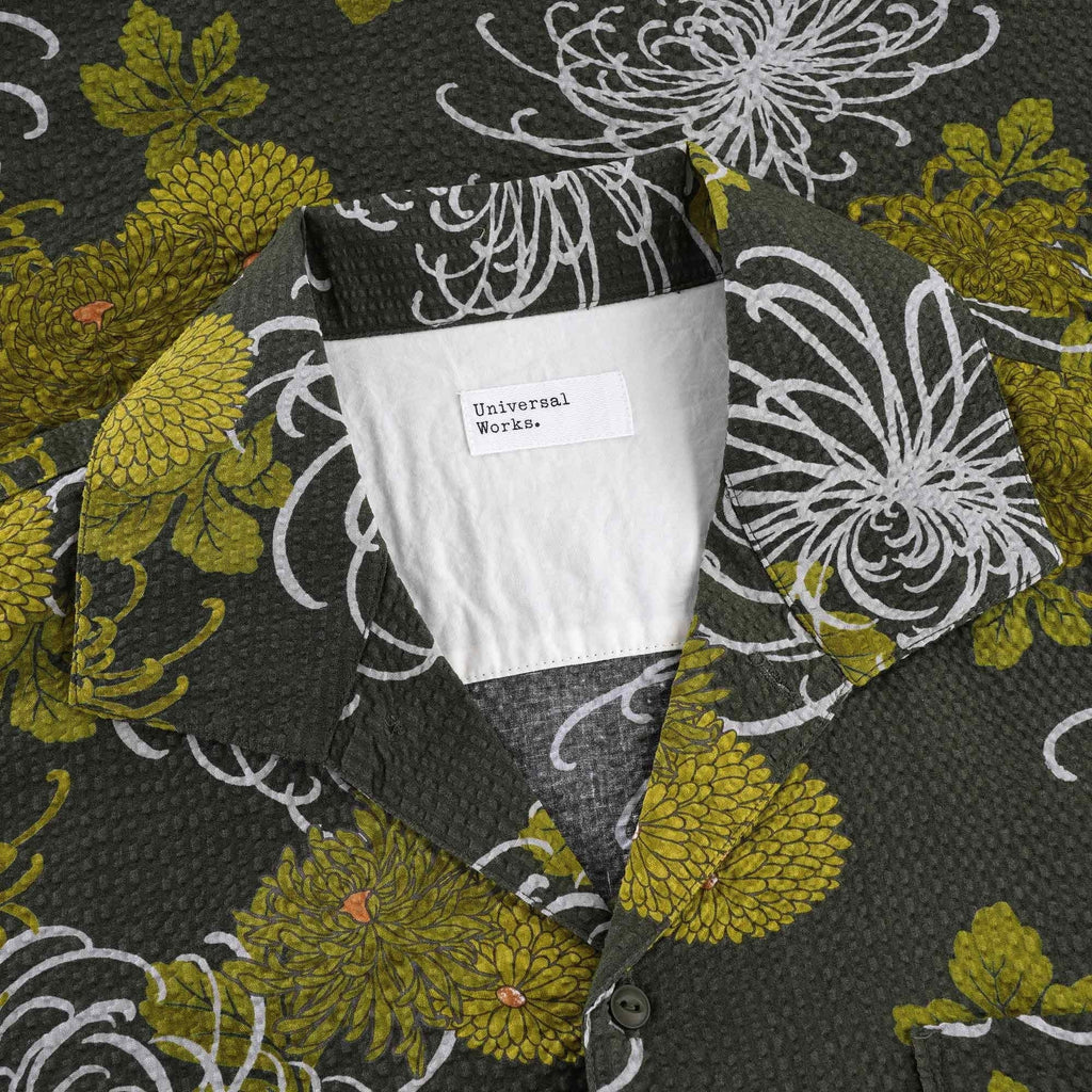 Open Collar Shirt Japanese Flower II - Olive
