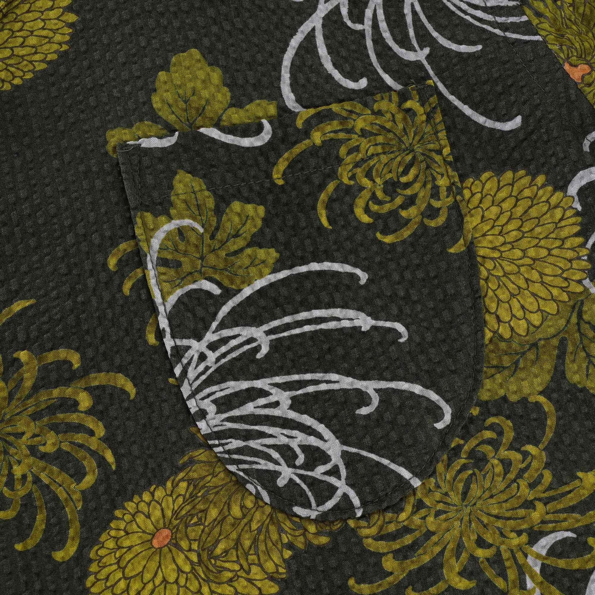 Open Collar Shirt Japanese Flower II - Olive
