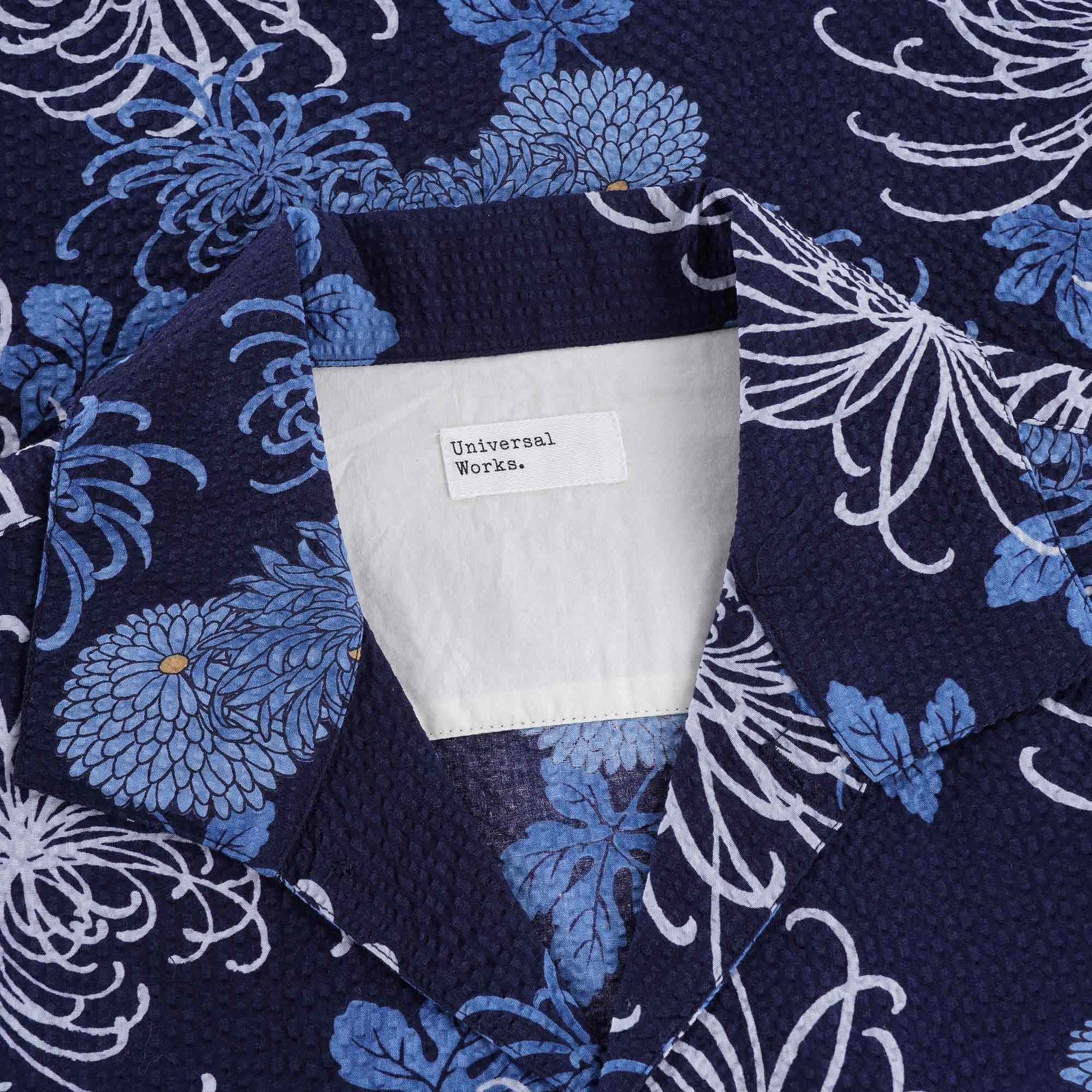 Open Collar Shirt Japanese Flower II - Blue