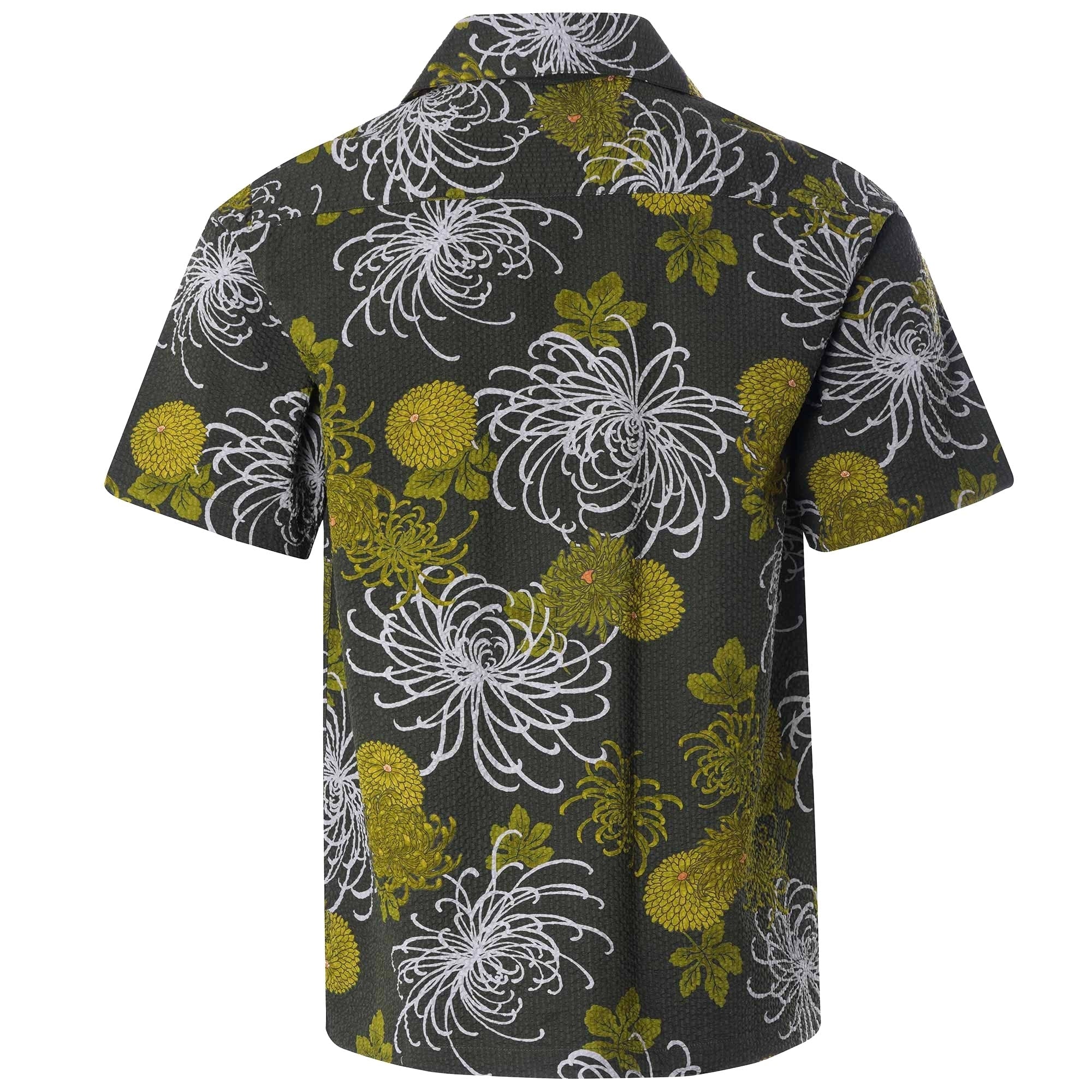 Open Collar Shirt Japanese Flower II - Olive