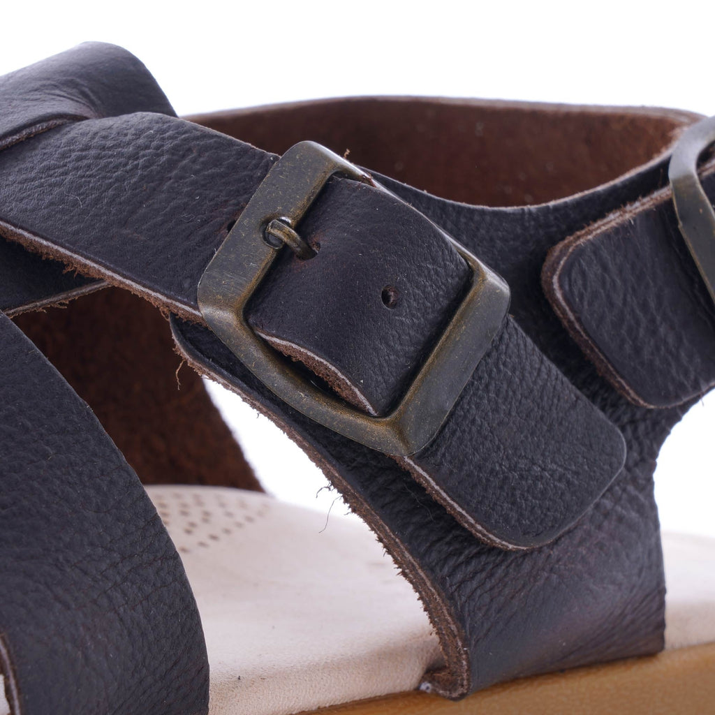 Elba Tumbled Leather Sandal - Dark Brown