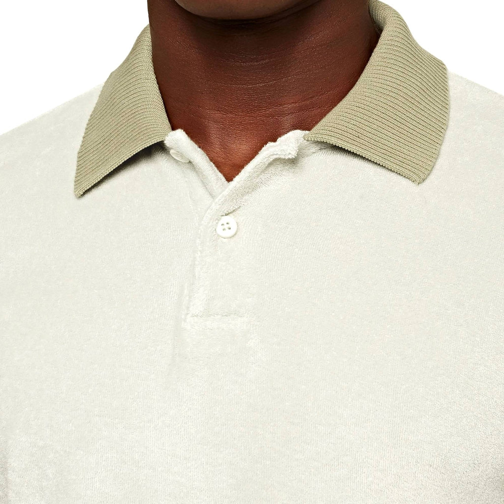 Jarrett Classic Fit Towelling Contrast Rib Polo Shirt - Rock Salt