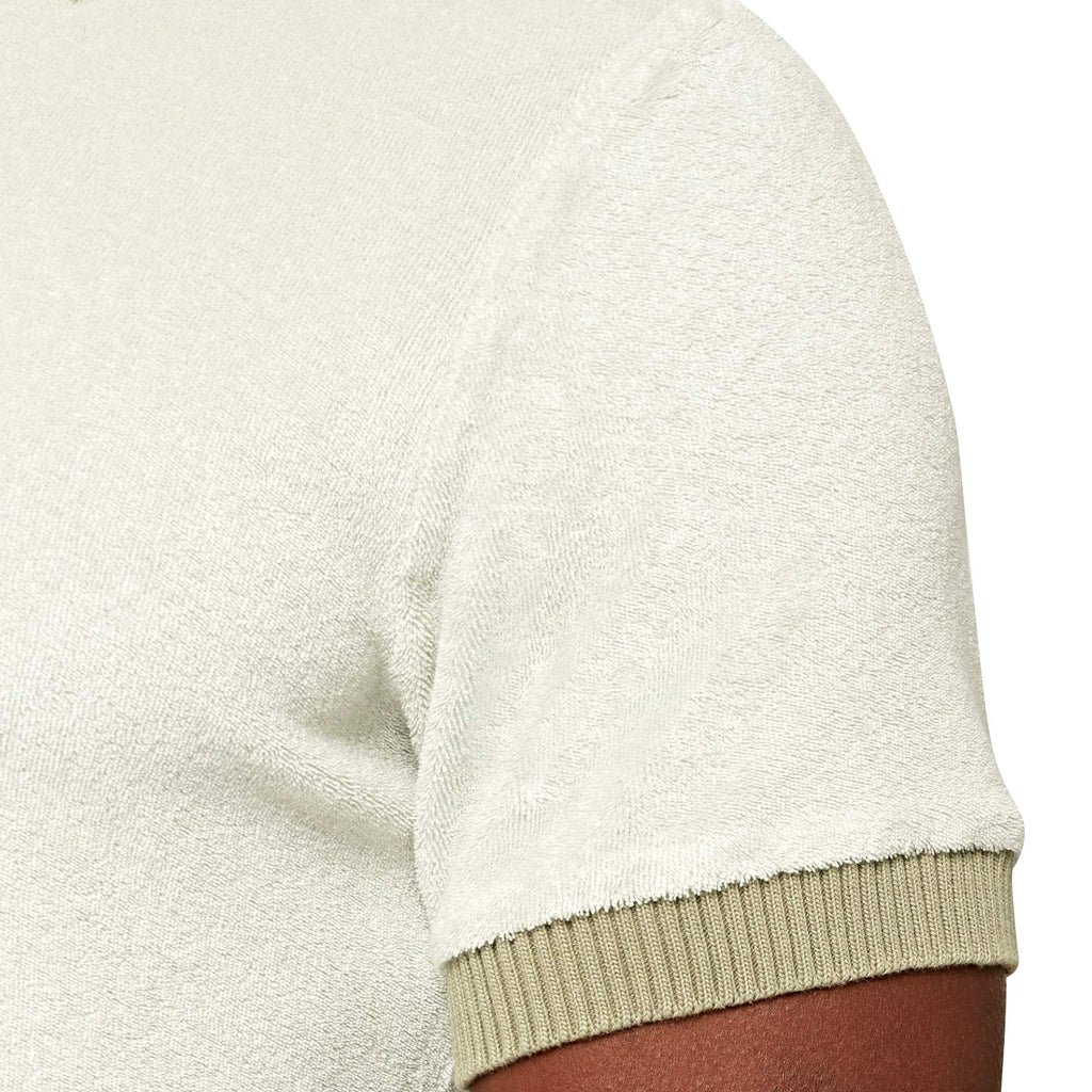 Jarrett Classic Fit Towelling Contrast Rib Polo Shirt - Rock Salt