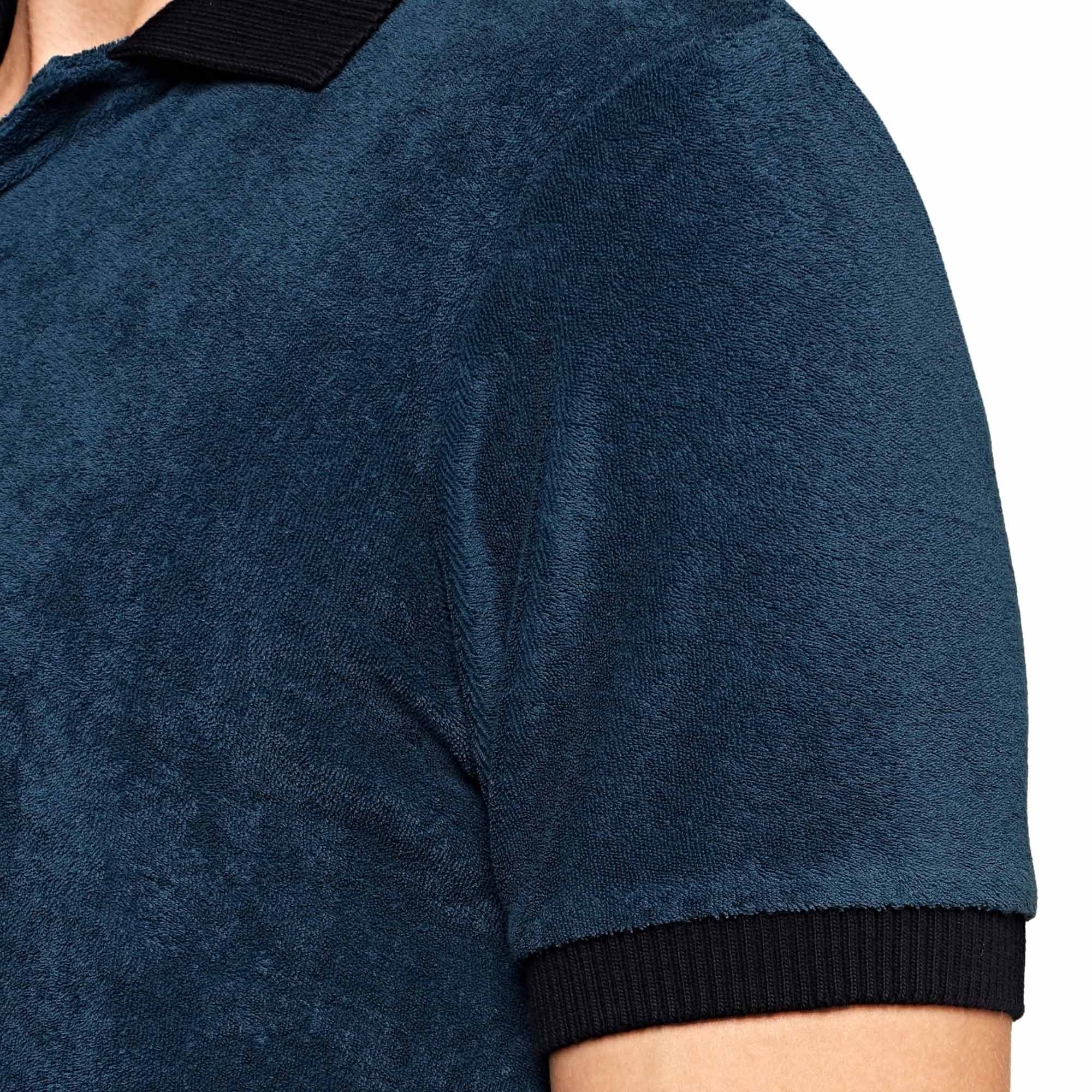 Jarrett Classic Fit Towelling Contrast Rib Polo Shirt - Blue Slate