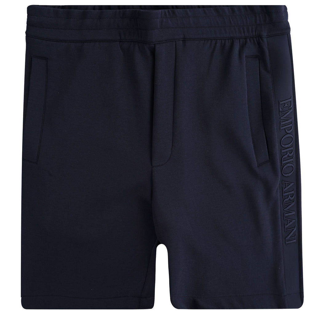 Double-jersey Bermuda Shorts Embroidered Logo Tape - Blu Navy