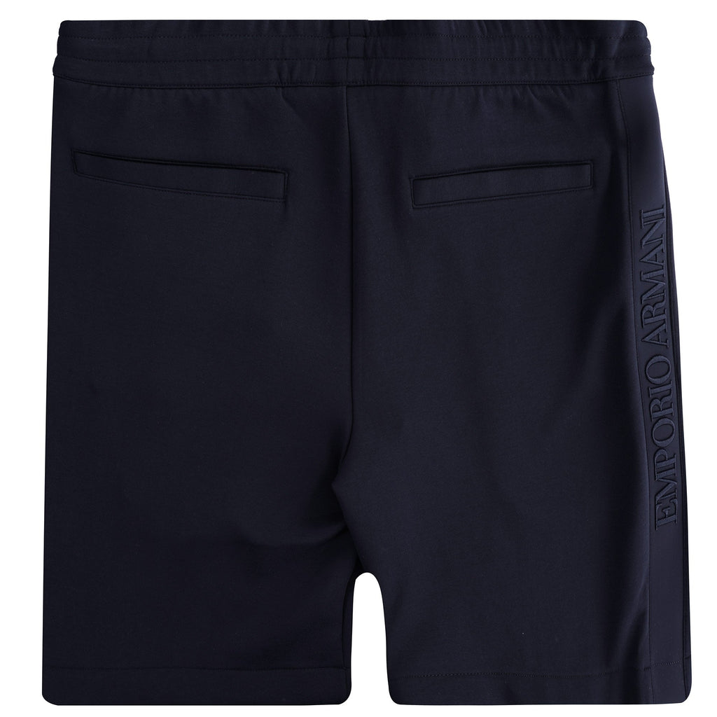 Double-jersey Bermuda Shorts Embroidered Logo Tape - Blu Navy