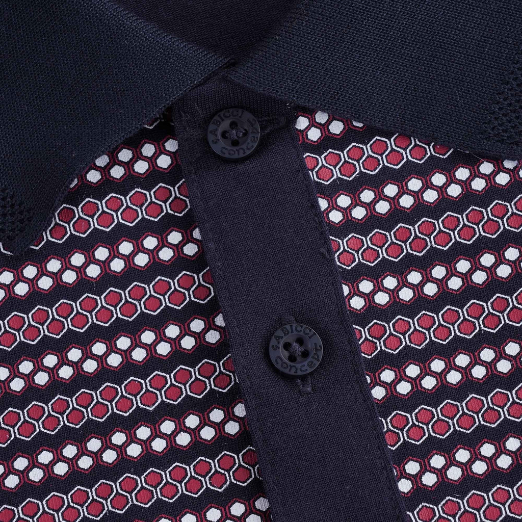 Mills Geometric Design Polo Shirt - Navy
