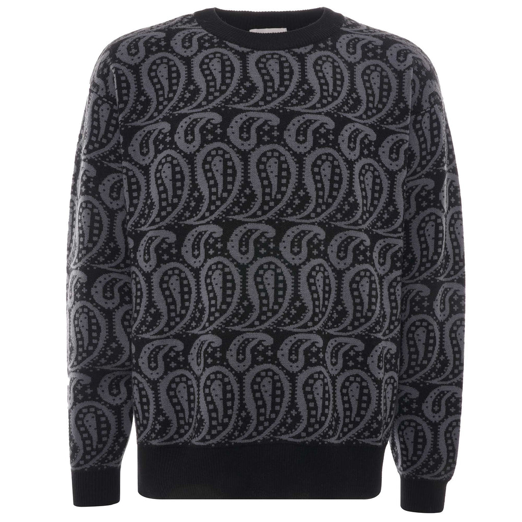 Shoegazer Merino Wool Paisley Knitted Jumper - Black/Grey