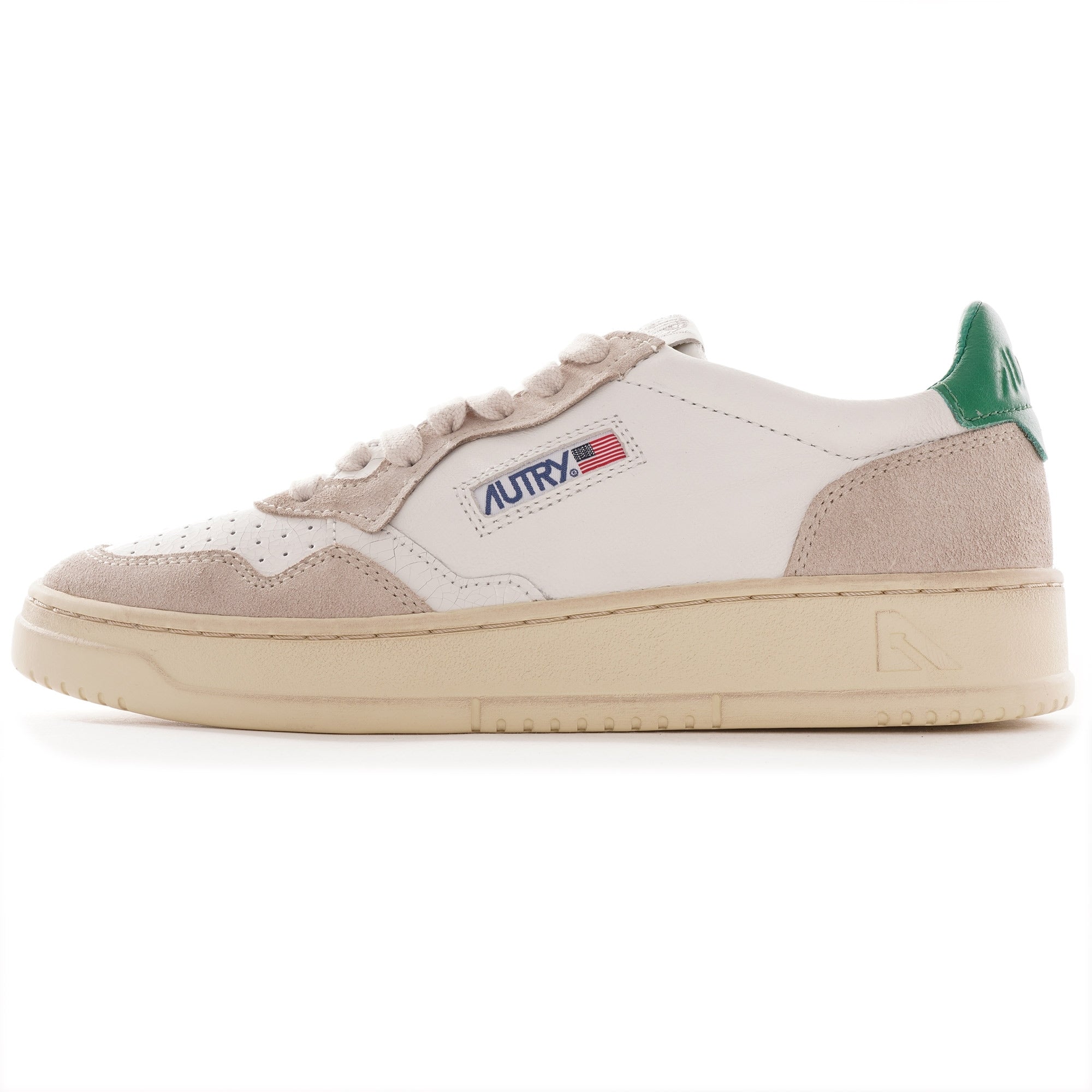 Autry Medalist Low Cracked Leather/Suede - White/Green