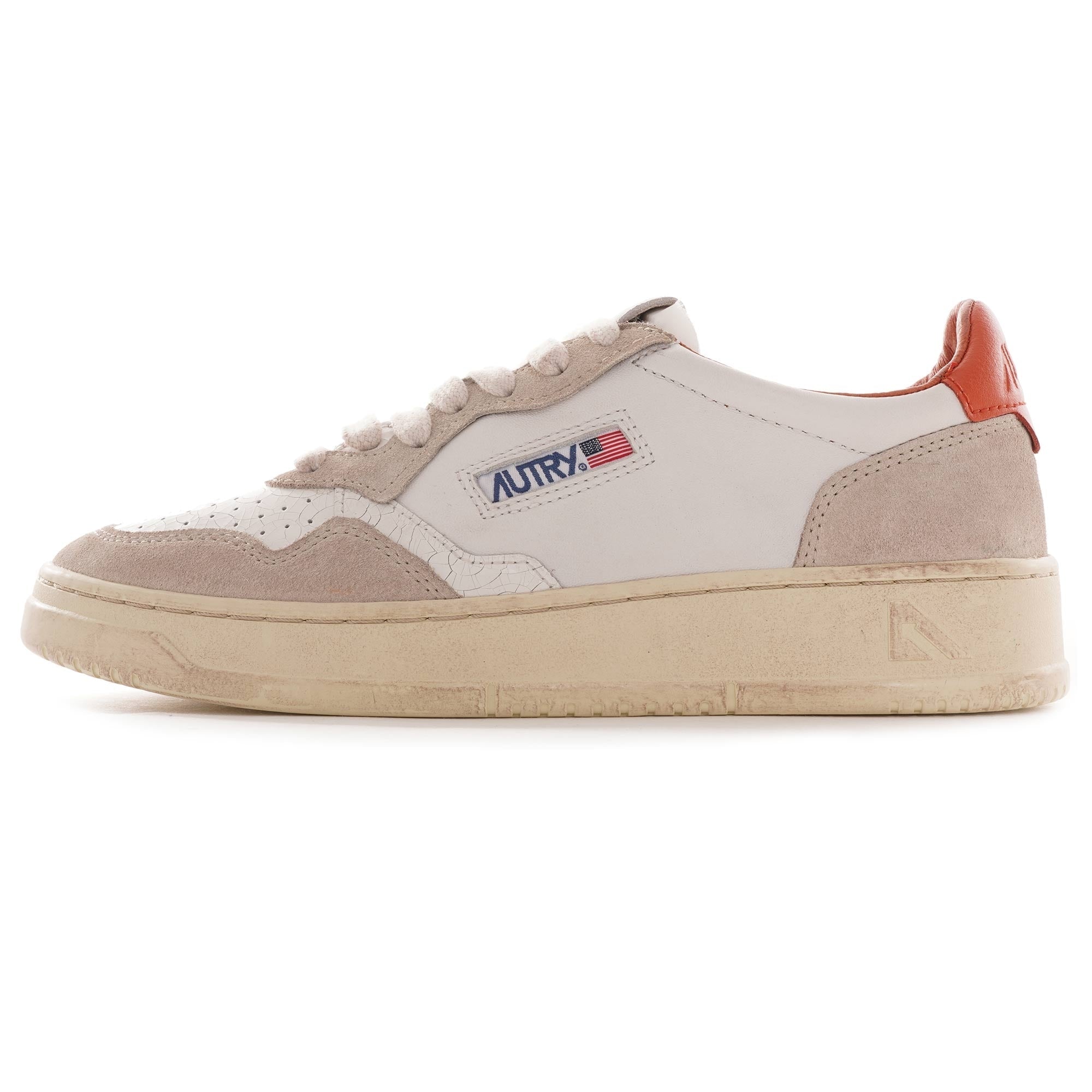 Medalist Low Cracked Leather/Suede - White/Orange
