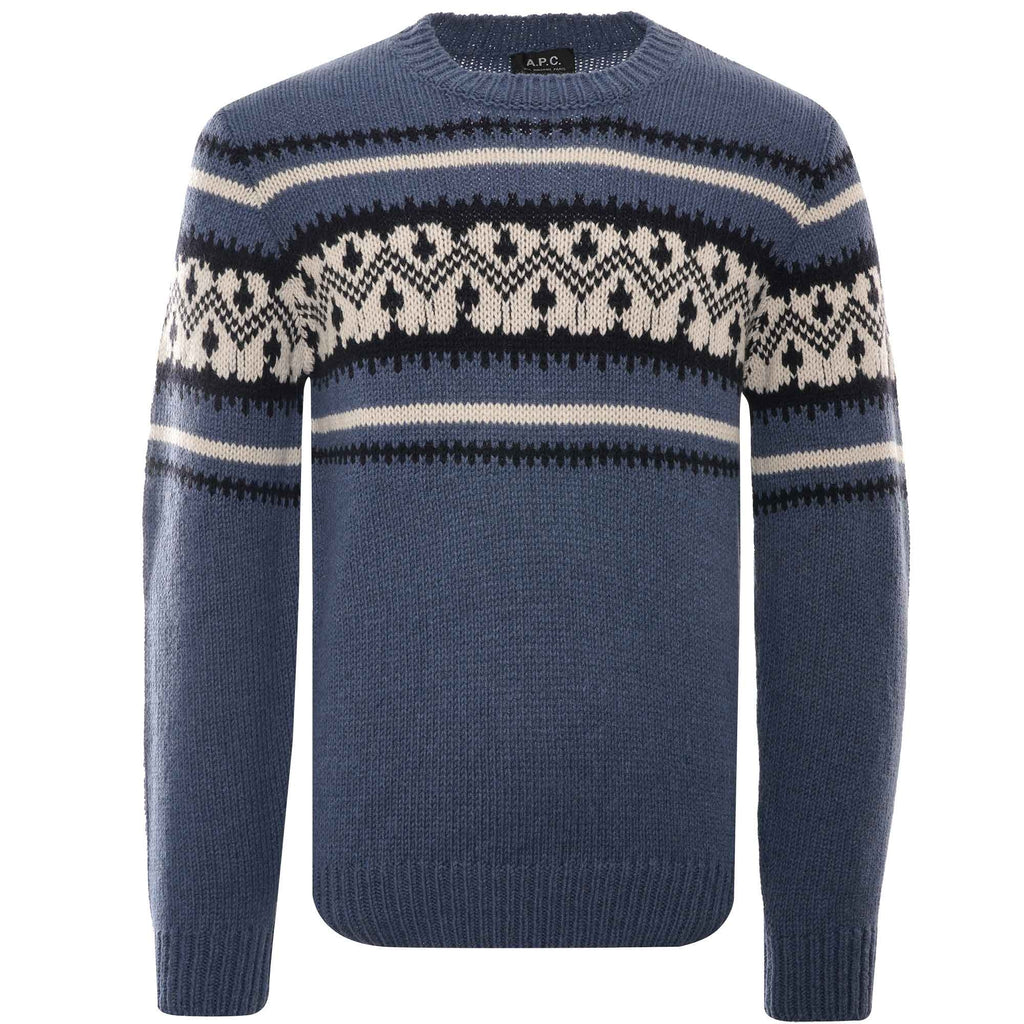 A.P.C. Franz Fair Isle Crew Knit - Bleu