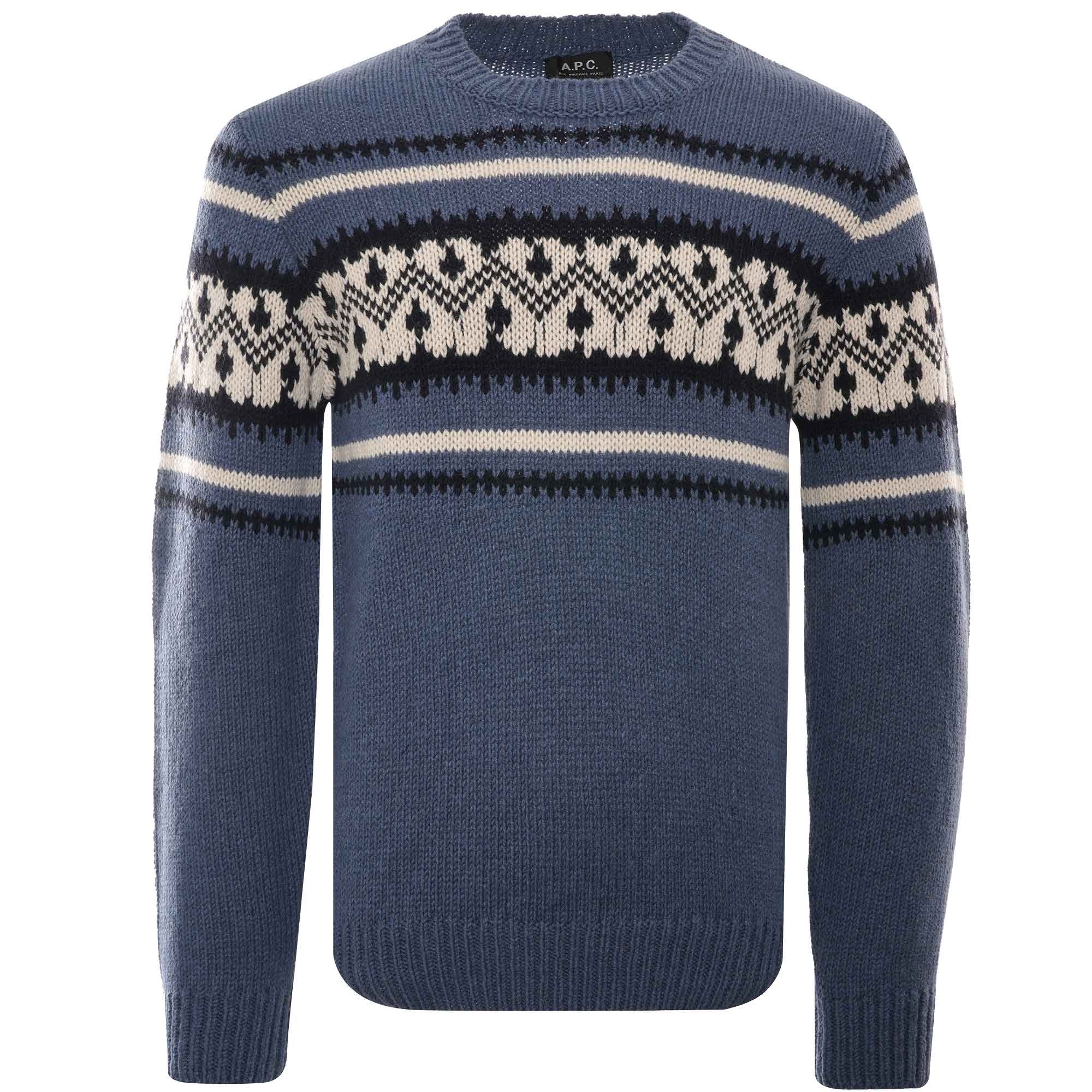 A.P.C. Franz Fair Isle Crew Knit - Bleu