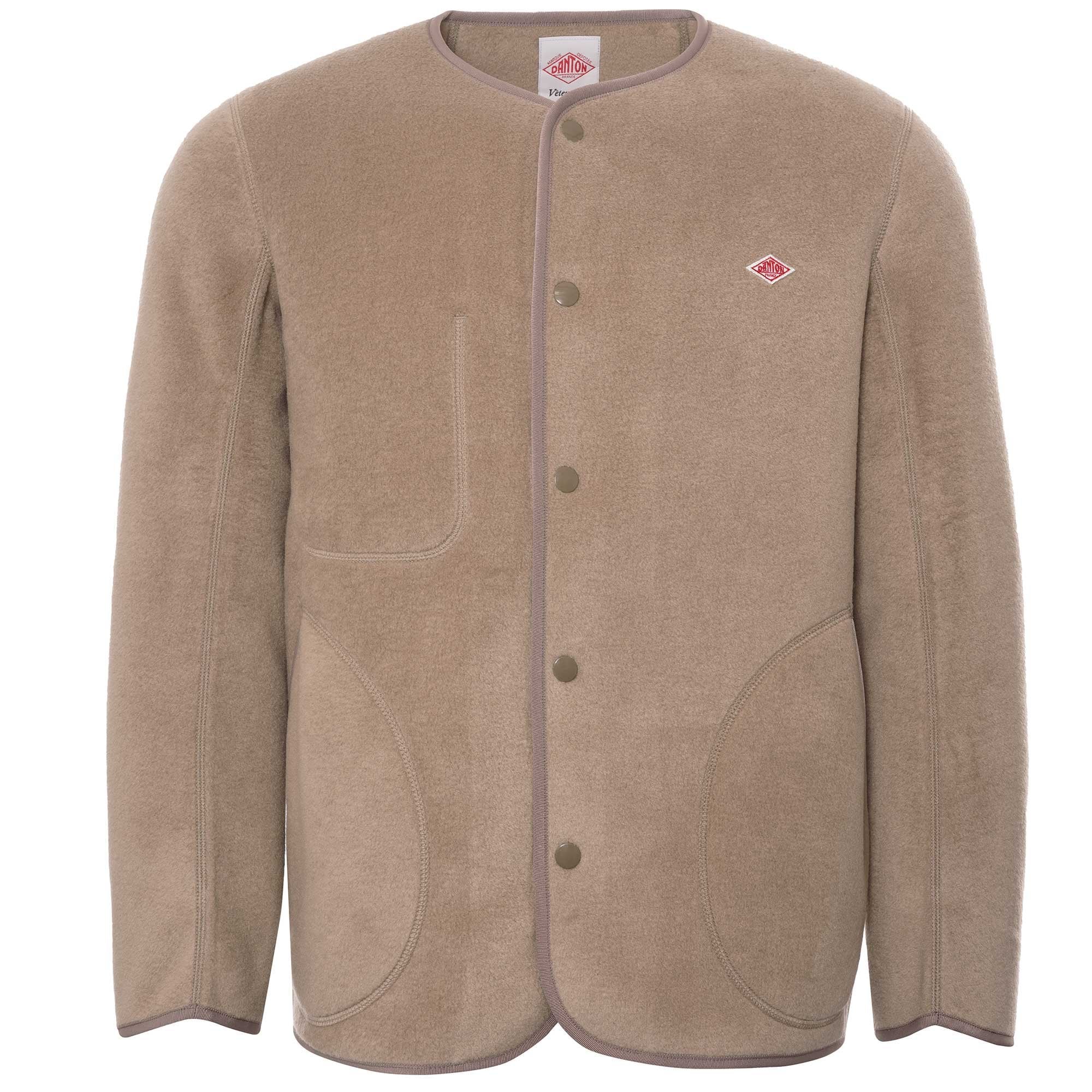 Fleece Collarless Jacket - Beige