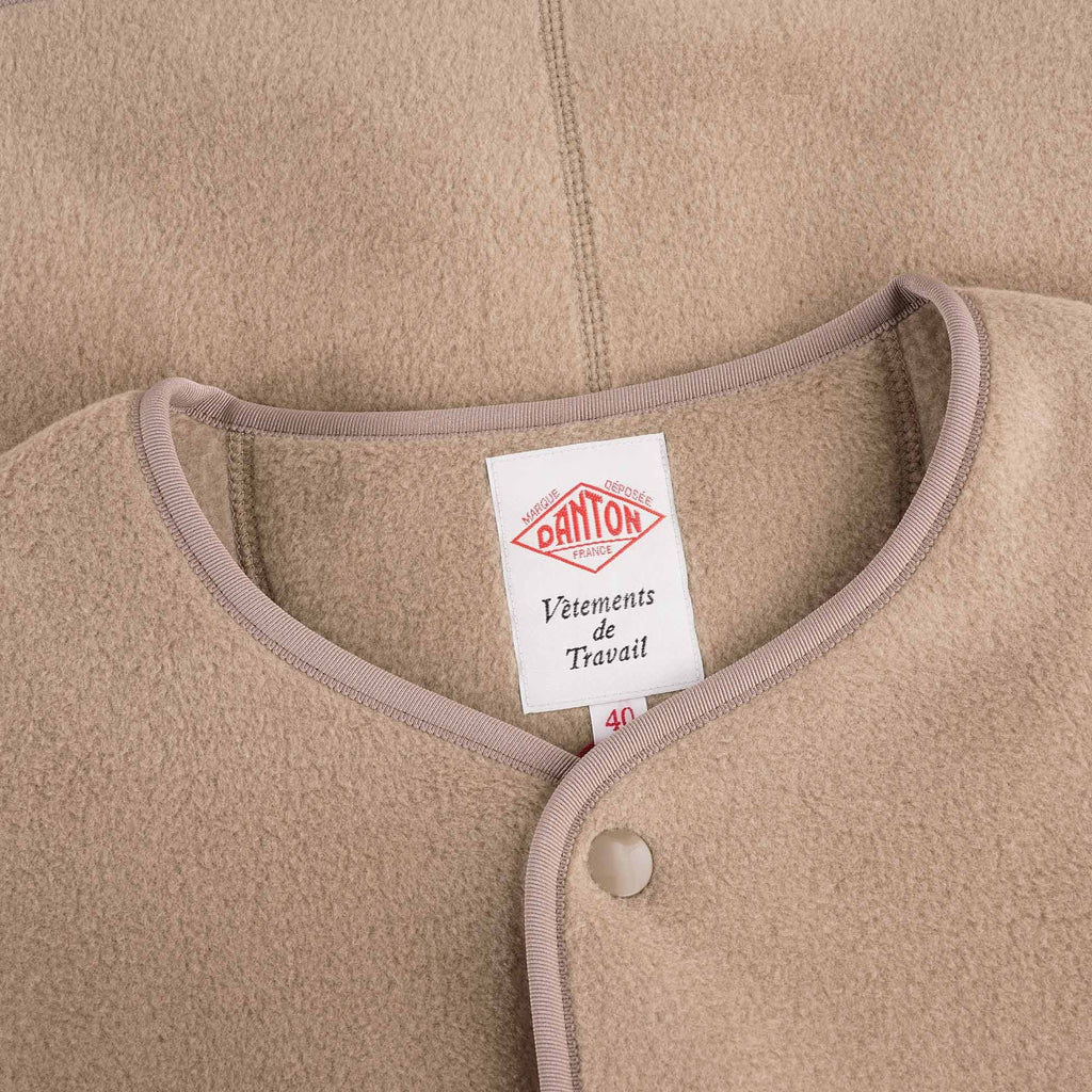 Fleece Collarless Jacket - Beige